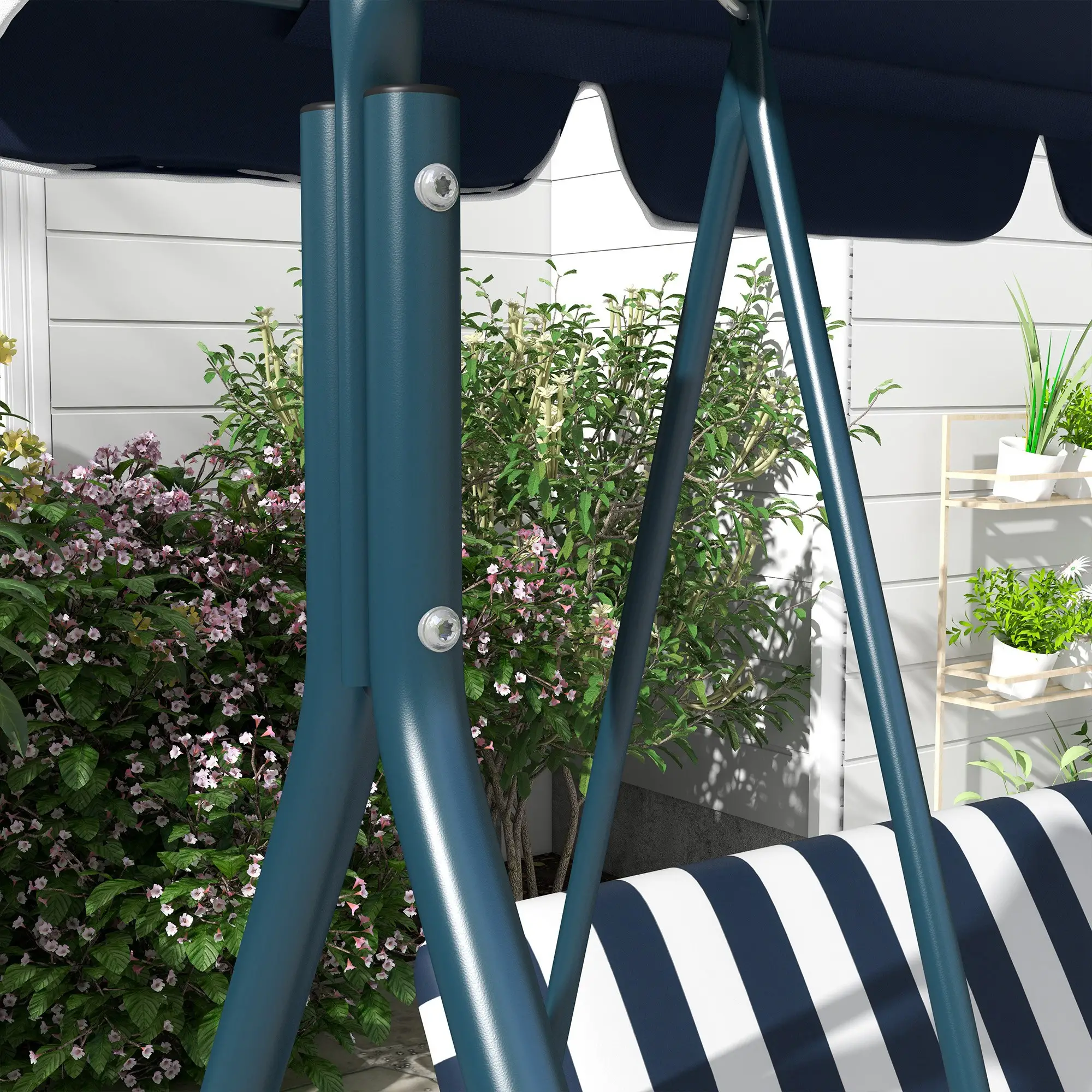 3-Seater Outdoor Porch Swing, Adjustable Canopy, and White, Blue - Image 11