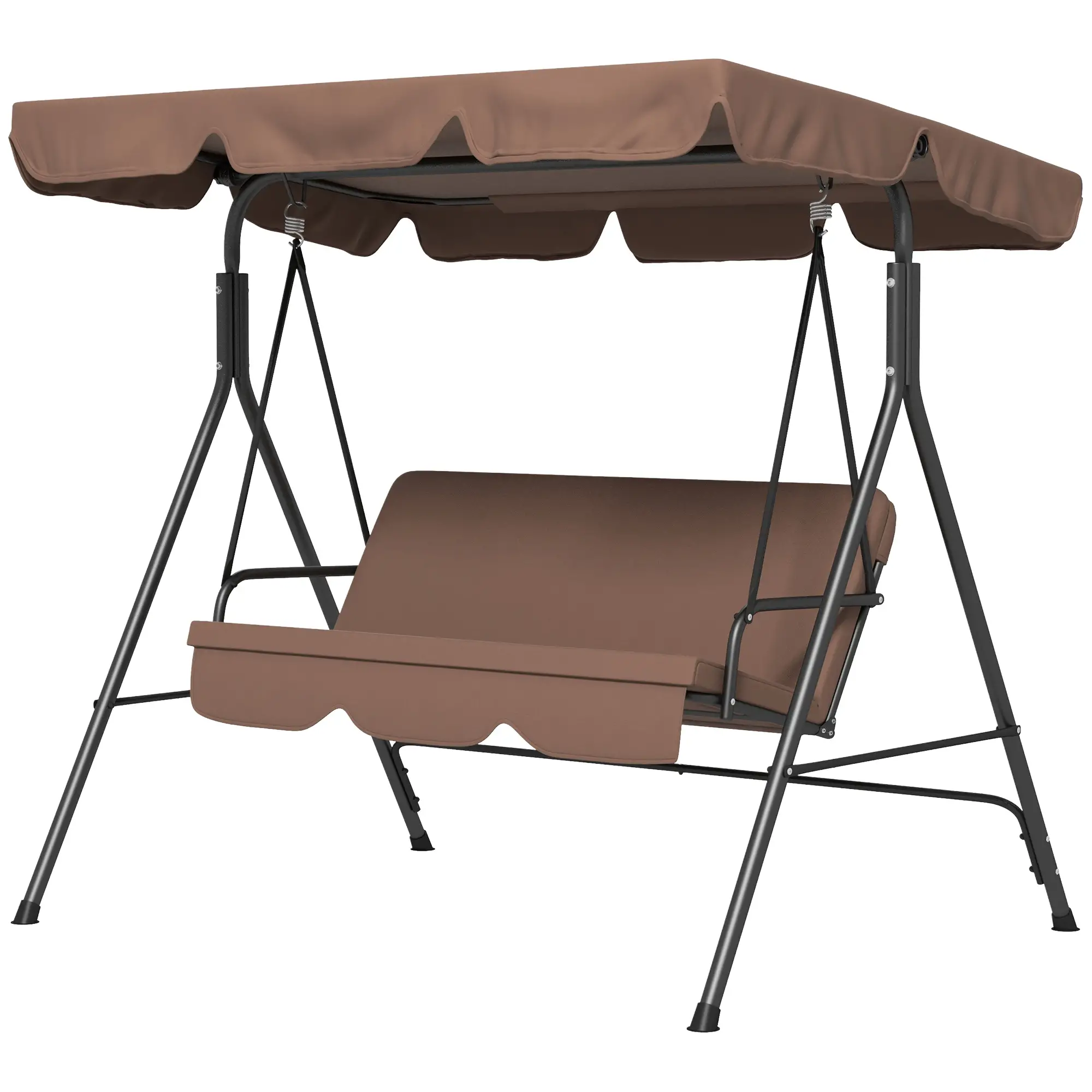 3-Seater Outdoor Porch Swing, Adjustable Canopy, Brown