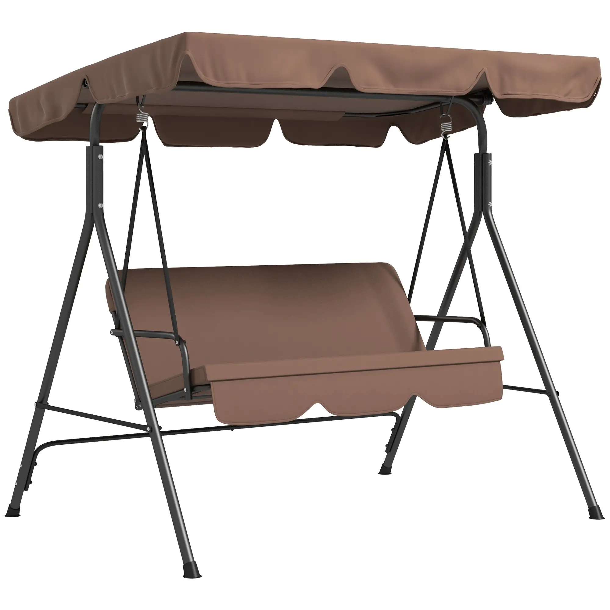 3-Seater Outdoor Porch Swing, Adjustable Canopy, Brown - Image 12
