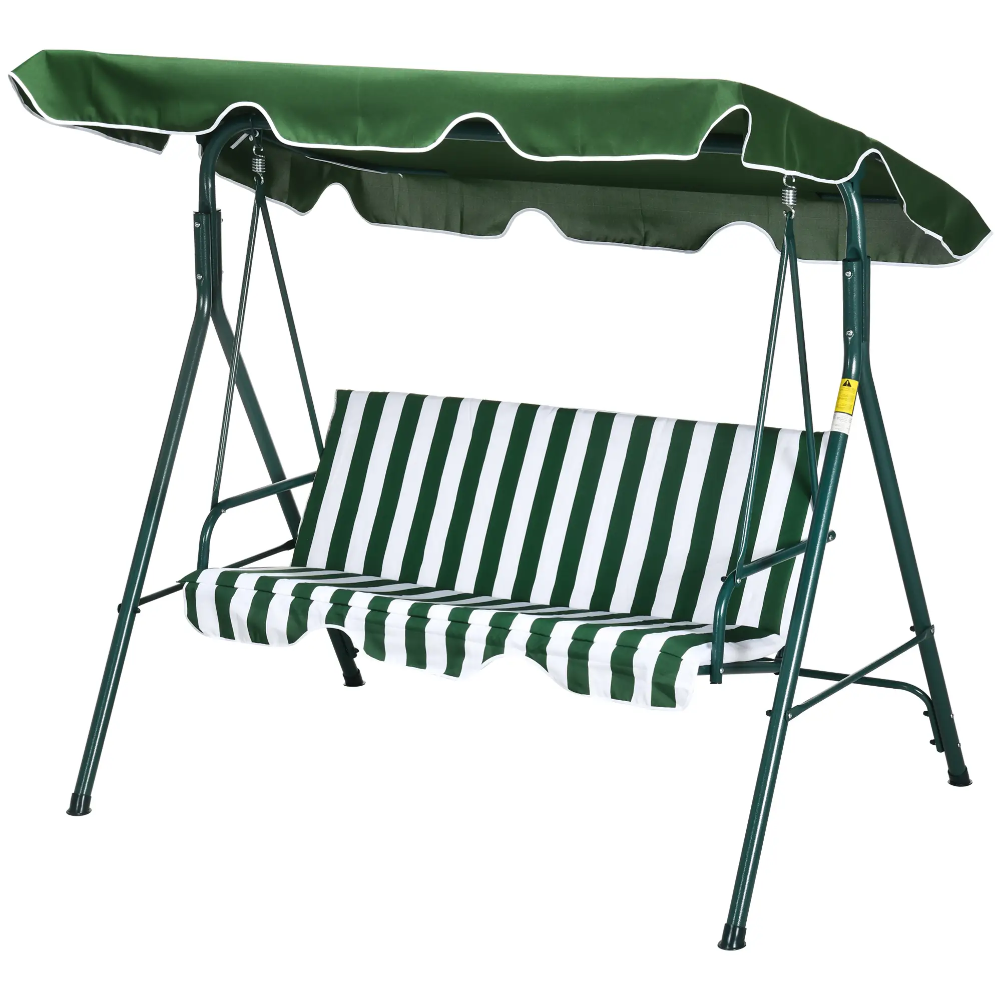 3-Seater Outdoor Porch Swing, Adjustable Canopy, White, Green