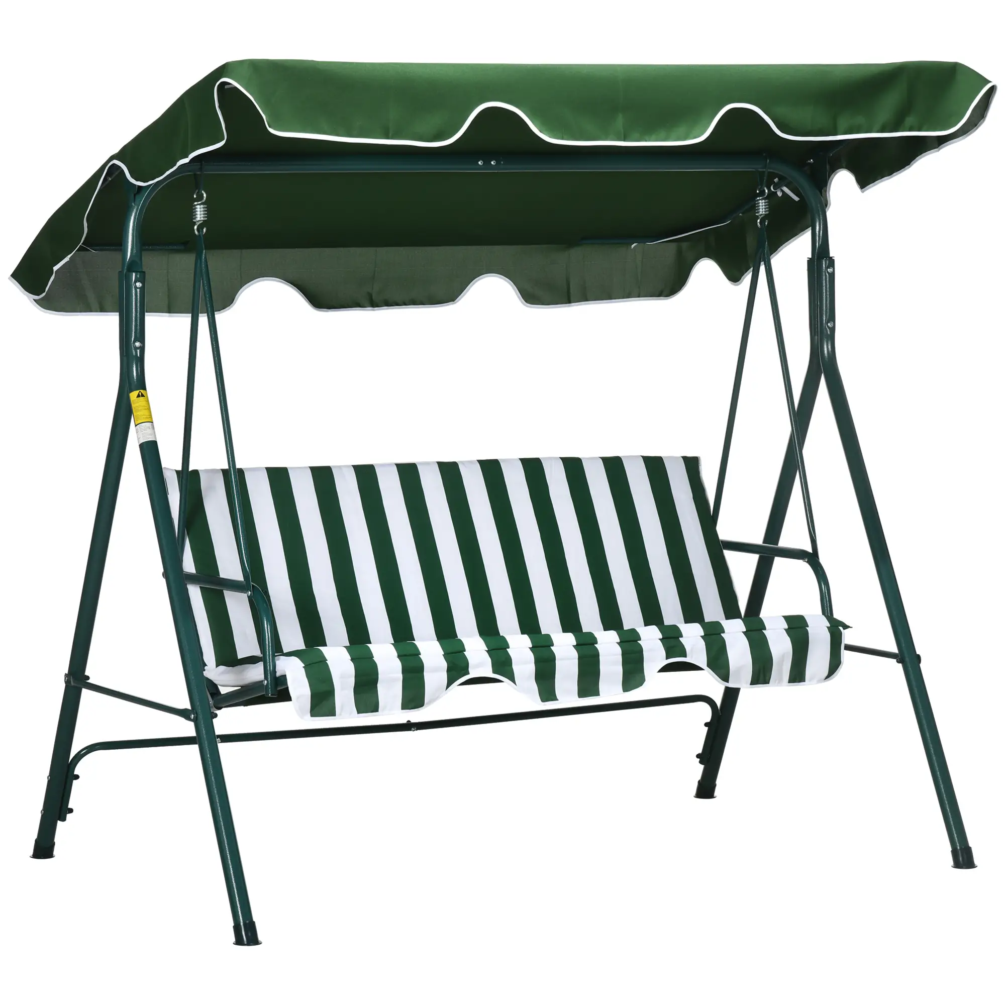 3-Seater Outdoor Porch Swing, Adjustable Canopy, White, Green - Image 12