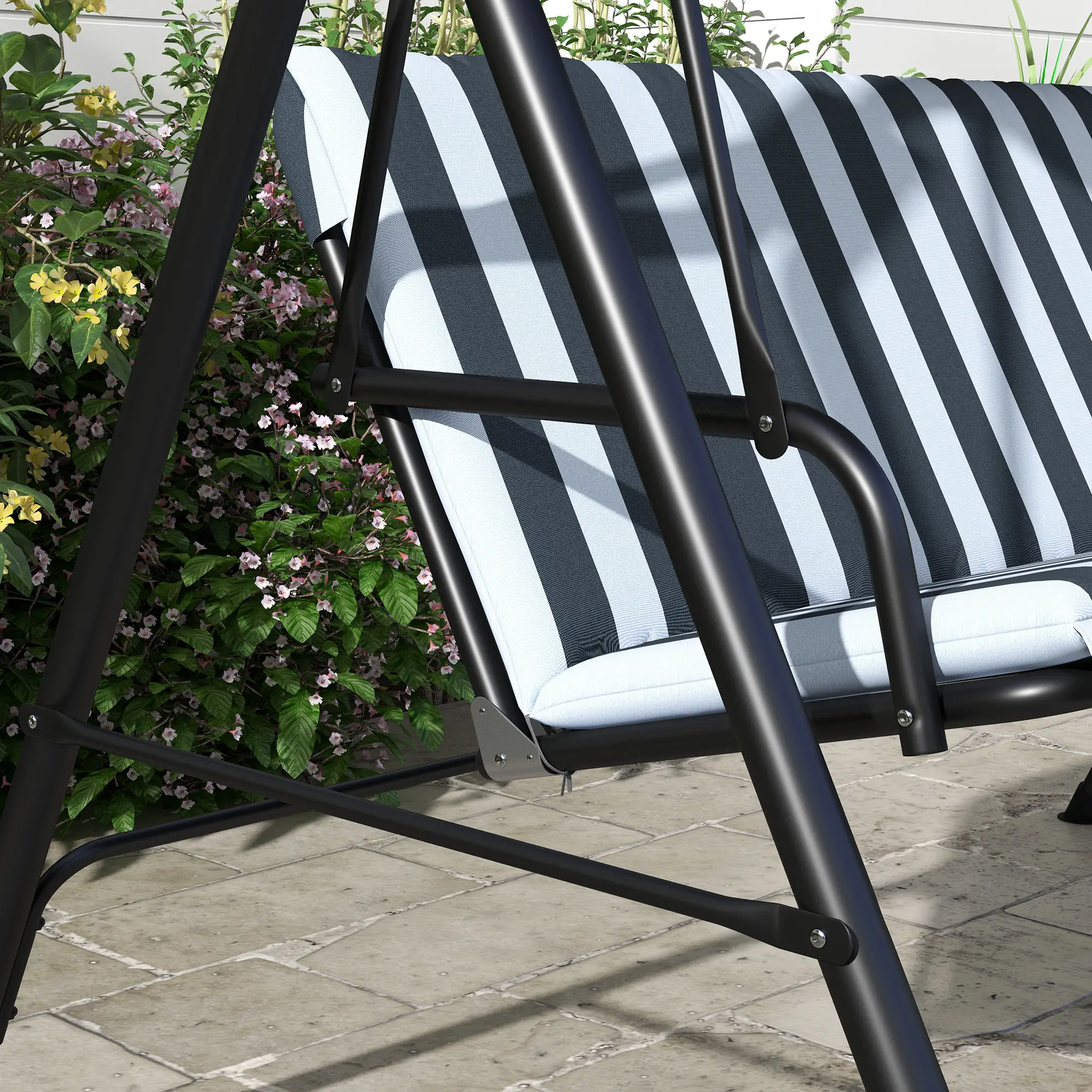 3-Seater Outdoor Porch Swing, Adjustable Canopy, White, Grey - Image 11