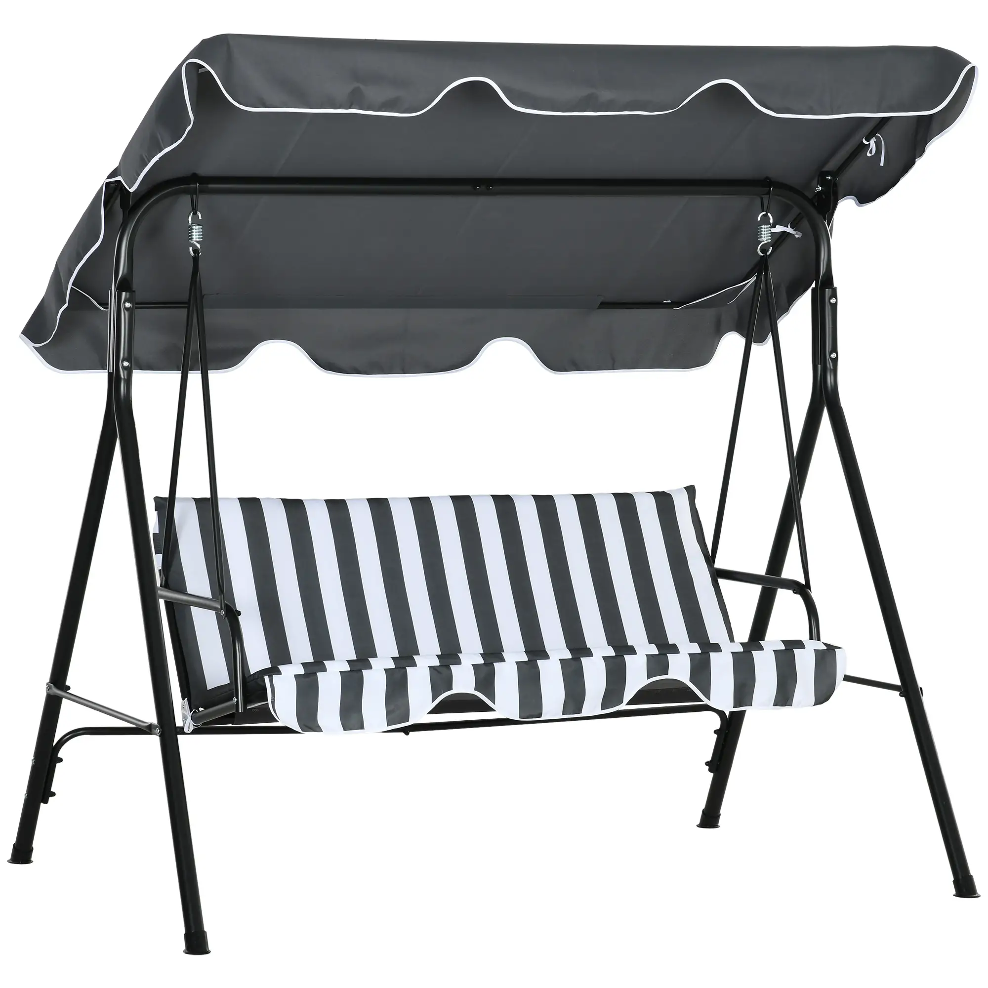 3-Seater Outdoor Porch Swing, Adjustable Canopy, White, Grey - Image 12