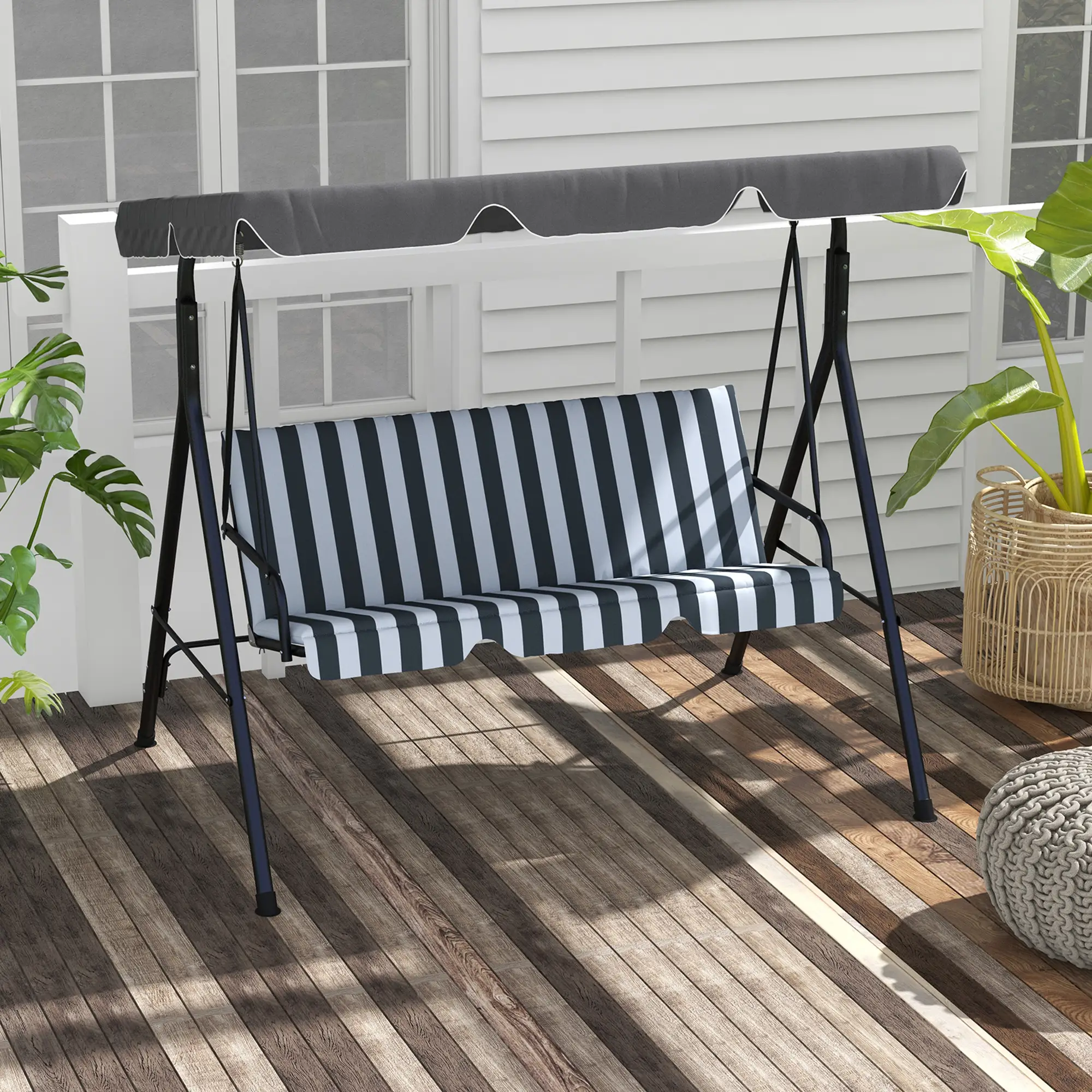 3-Seater Outdoor Porch Swing, Adjustable Canopy, White, Grey - Image 9