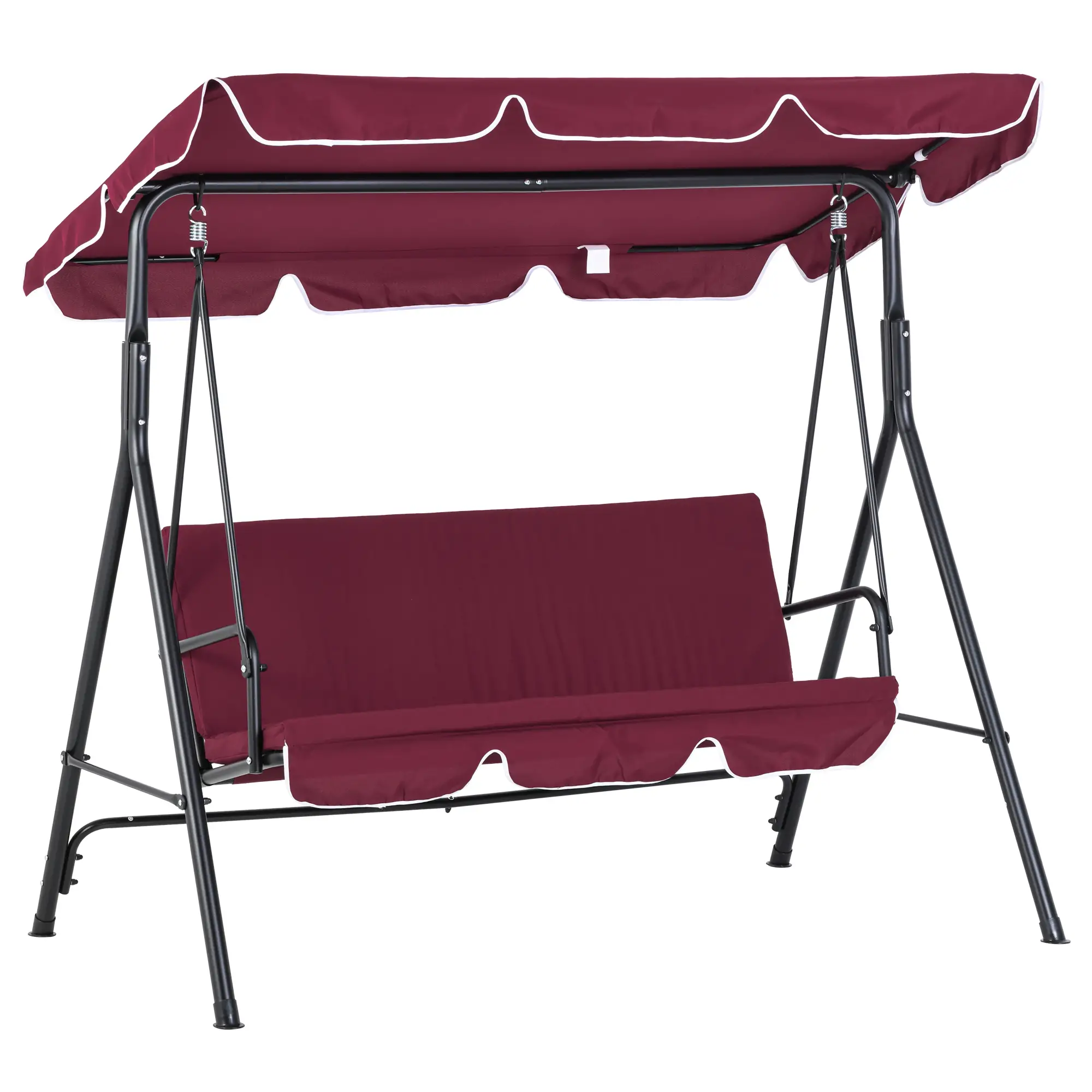 3-Seater Outdoor Porch Swing, Adjustable Canopy, Wine Red - Image 11