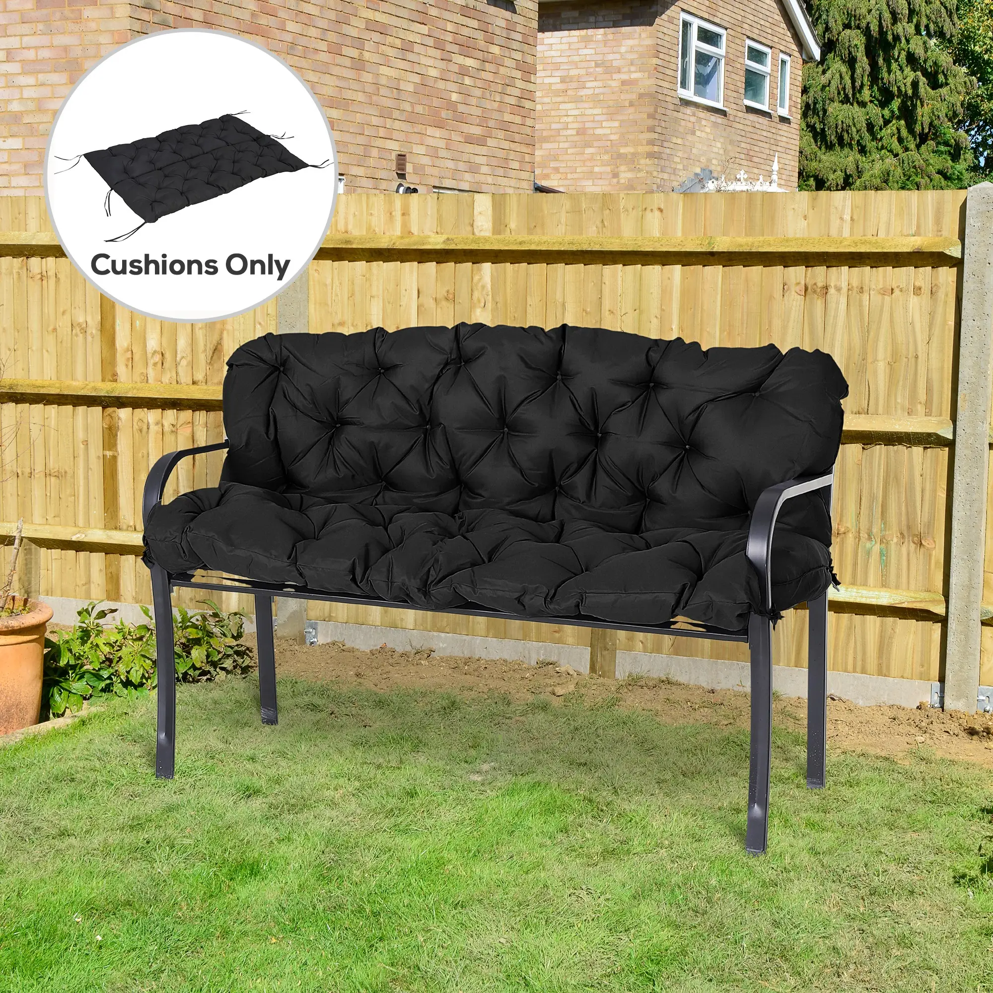 Porch Swing Cushion Garden Bench Cushion with Backrest, Non-Slip 3-Seater Thick Pad, Swing Chair Mat Replacement for Indoor and Outdoor, 59.1" x 38.6", Black - Image 2
