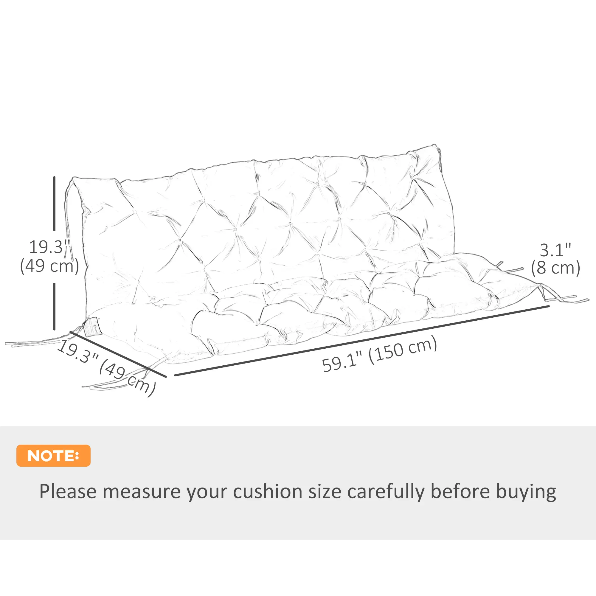 Porch Swing Cushion Garden Bench Cushion with Backrest, Non-Slip 3-Seater Thick Pad, Swing Chair Mat Replacement for Indoor and Outdoor, 59.1" x 38.6", Black - Image 3