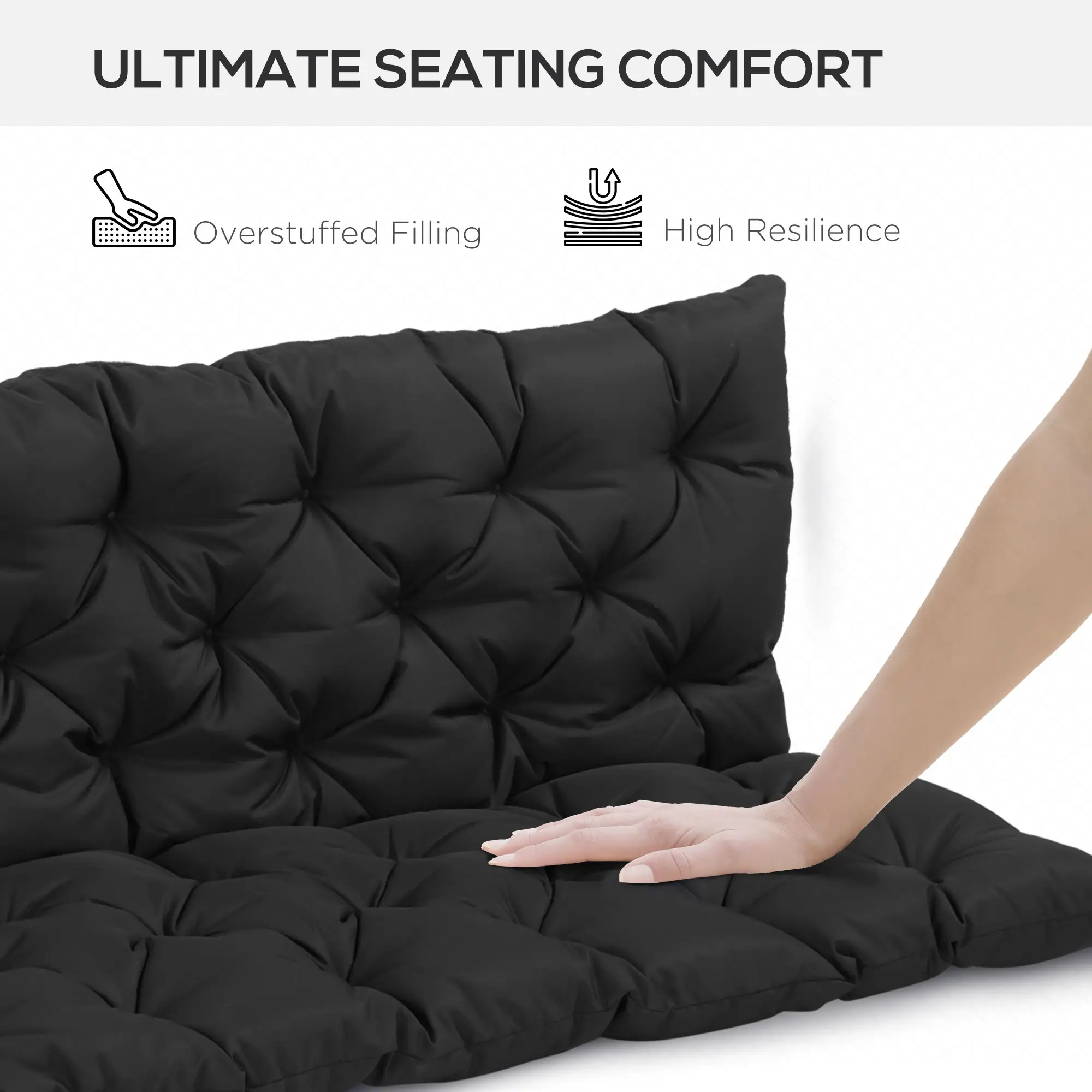 Porch Swing Cushion Garden Bench Cushion with Backrest, Non-Slip 3-Seater Thick Pad, Swing Chair Mat Replacement for Indoor and Outdoor, 59.1" x 38.6", Black - Image 5