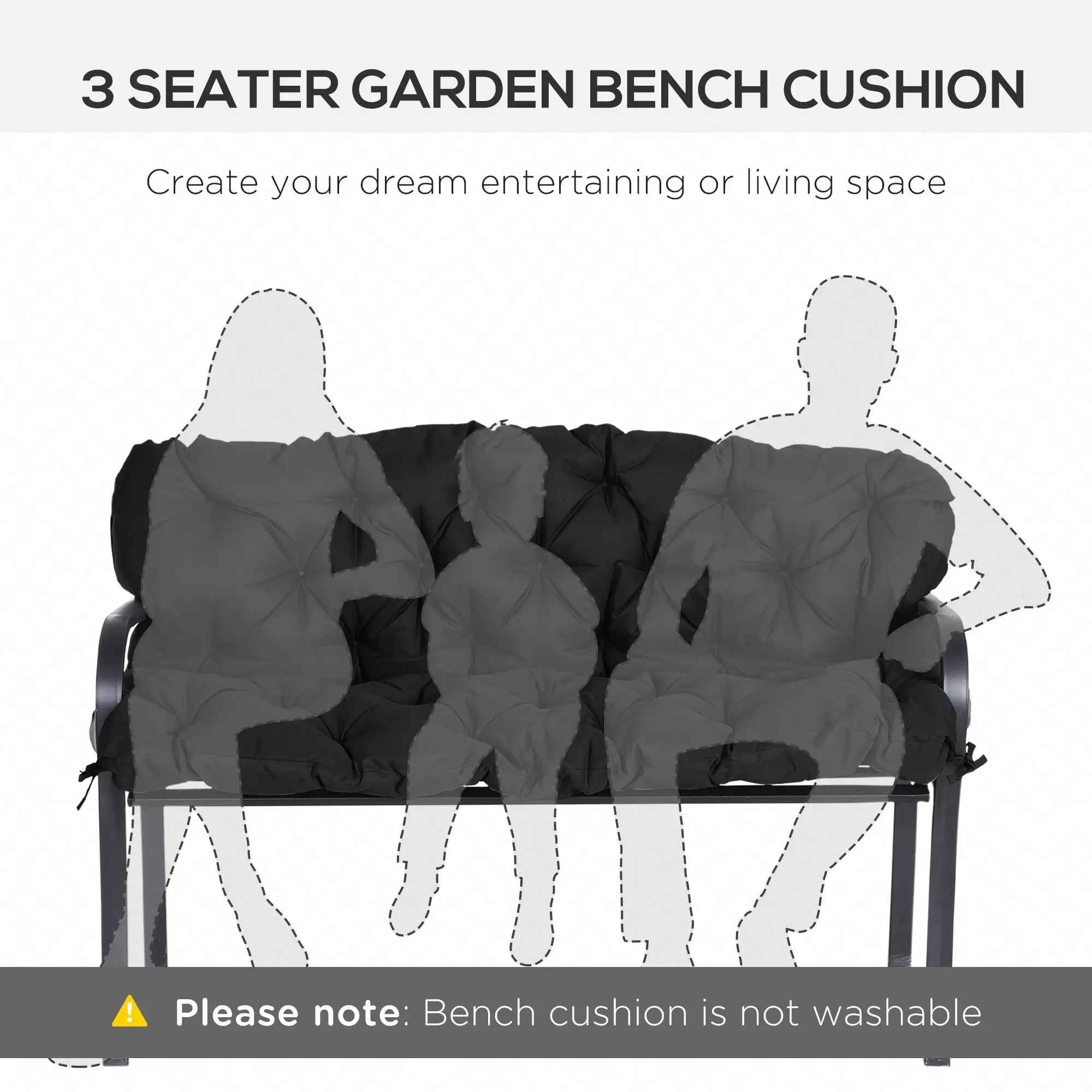 Porch Swing Cushion Garden Bench Cushion with Backrest, Non-Slip 3-Seater Thick Pad, Swing Chair Mat Replacement for Indoor and Outdoor, 59.1" x 38.6", Black - Image 7