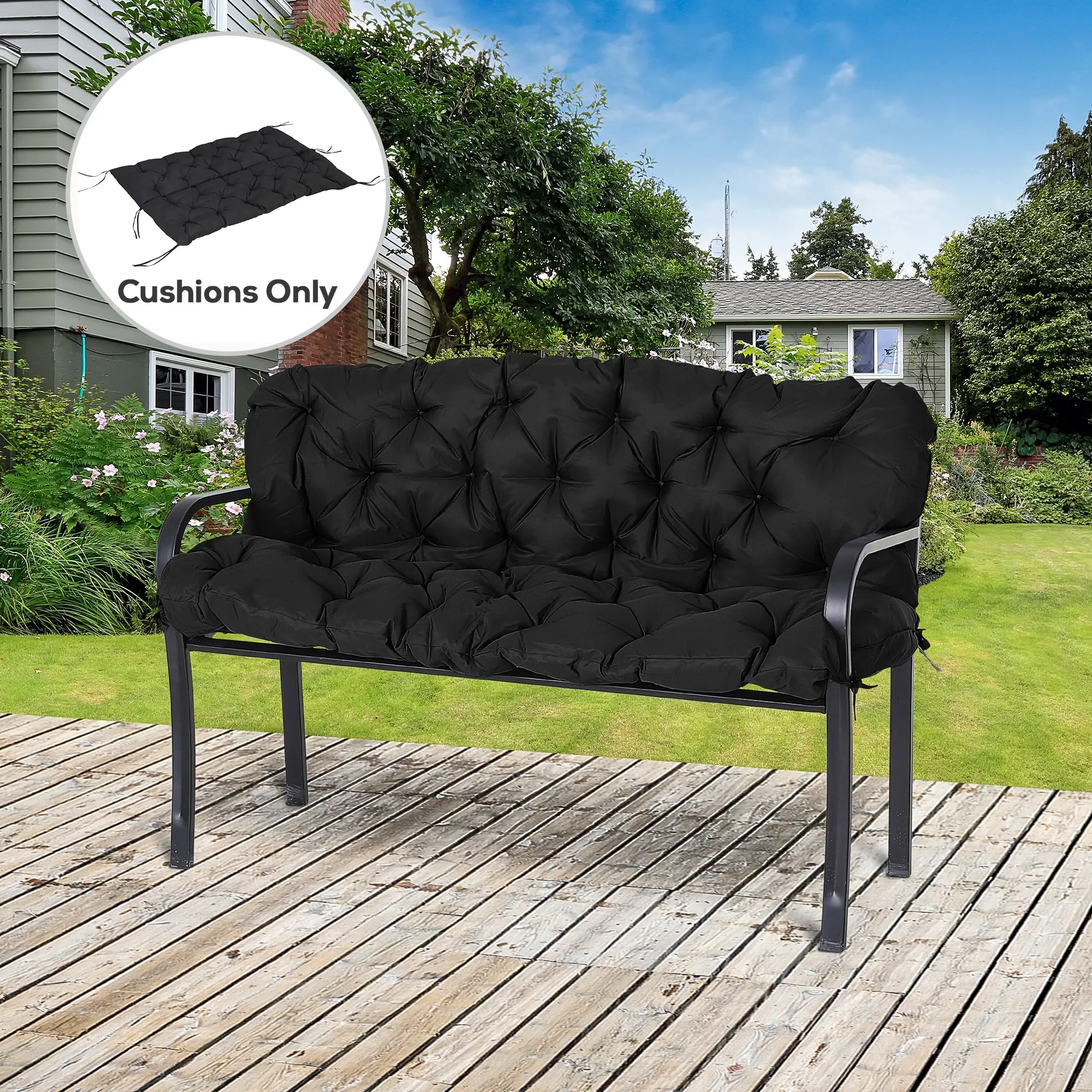 Porch Swing Cushion Garden Bench Cushion with Backrest, Non-Slip 3-Seater Thick Pad, Swing Chair Mat Replacement for Indoor and Outdoor, 59.1" x 38.6", Black - Image 8