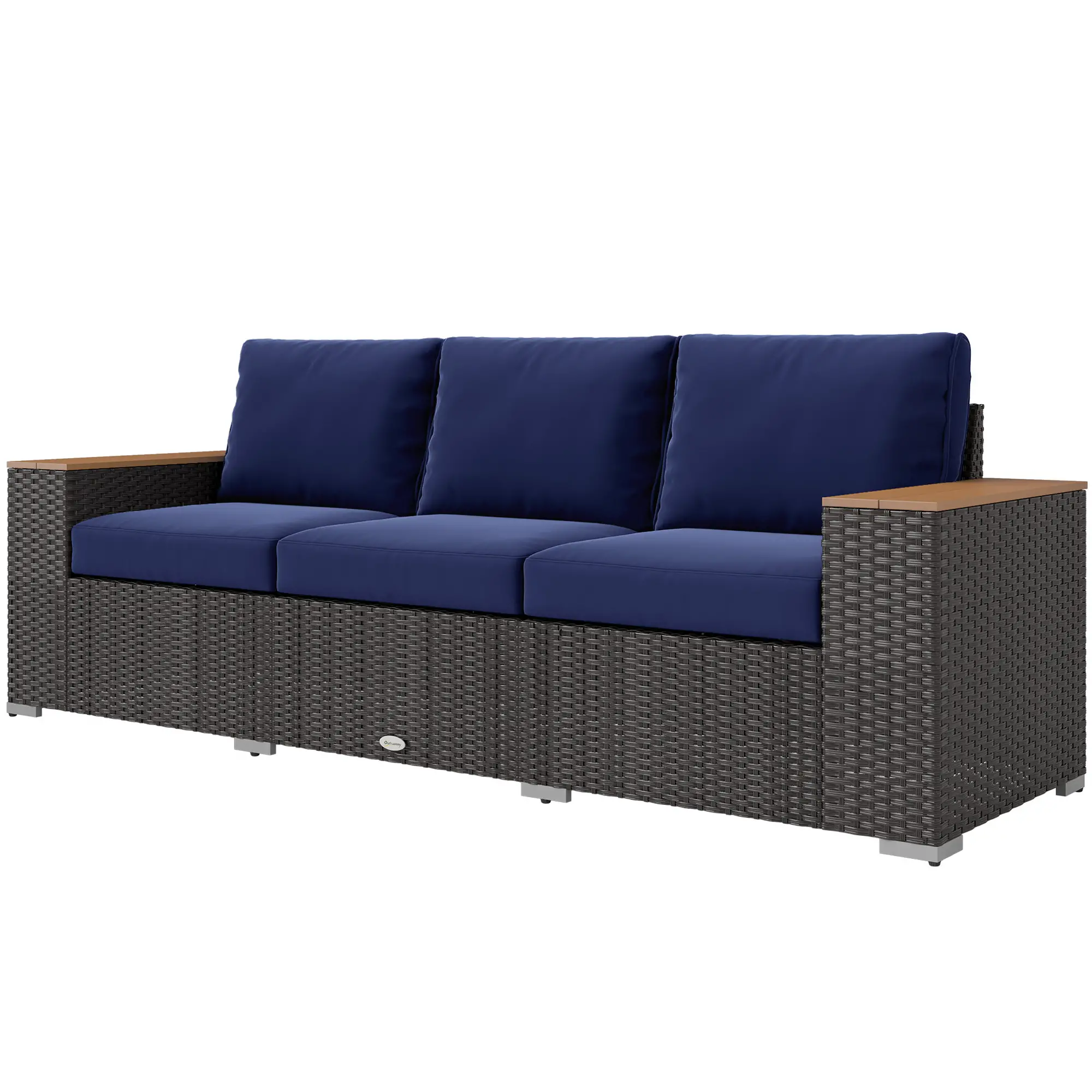 3-Seater Outdoor Sofa, PE Wicker Patio Sofa With Cushions, Dark Blue