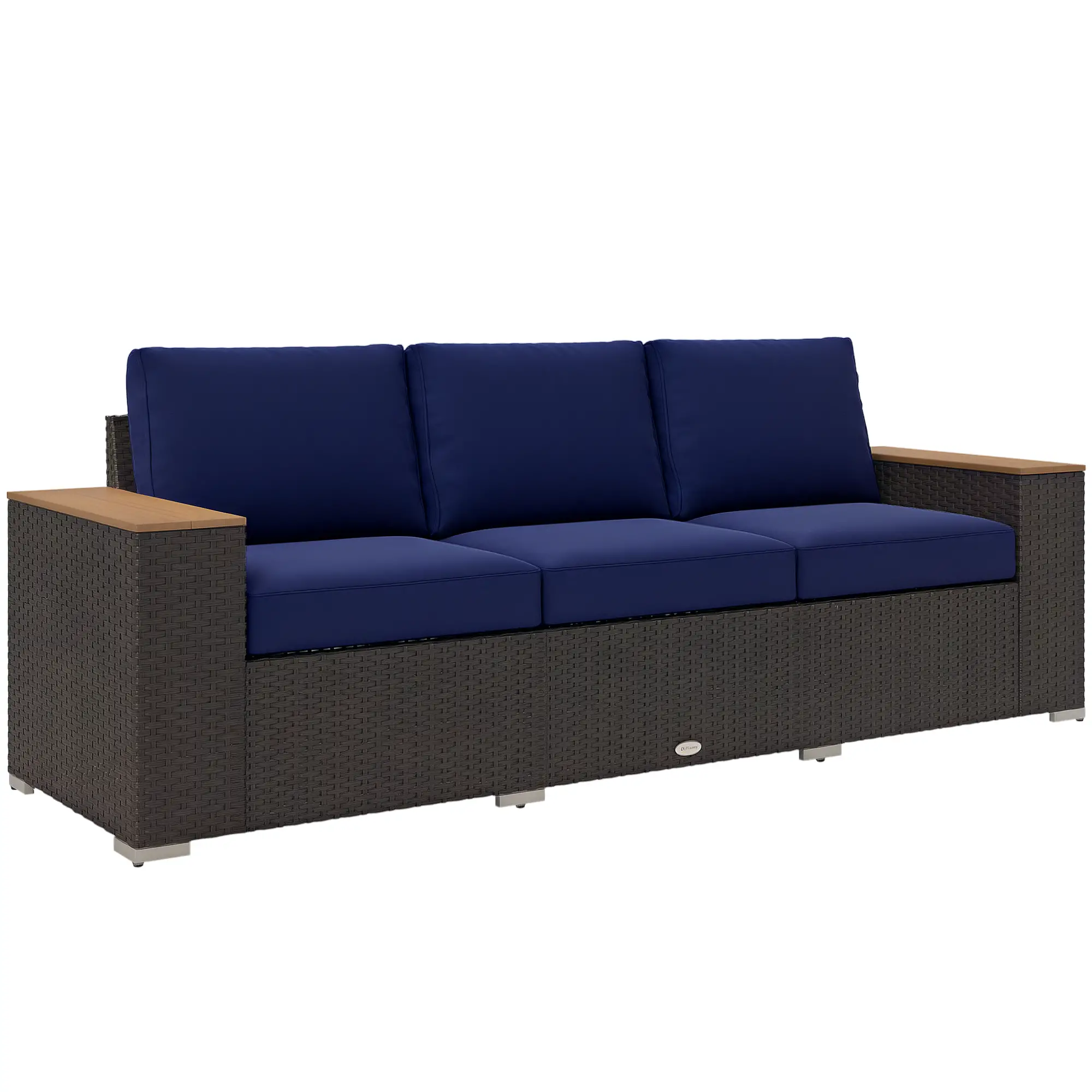 3-Seater Outdoor Sofa, PE Wicker Patio Sofa With Cushions, Dark Blue - Image 11