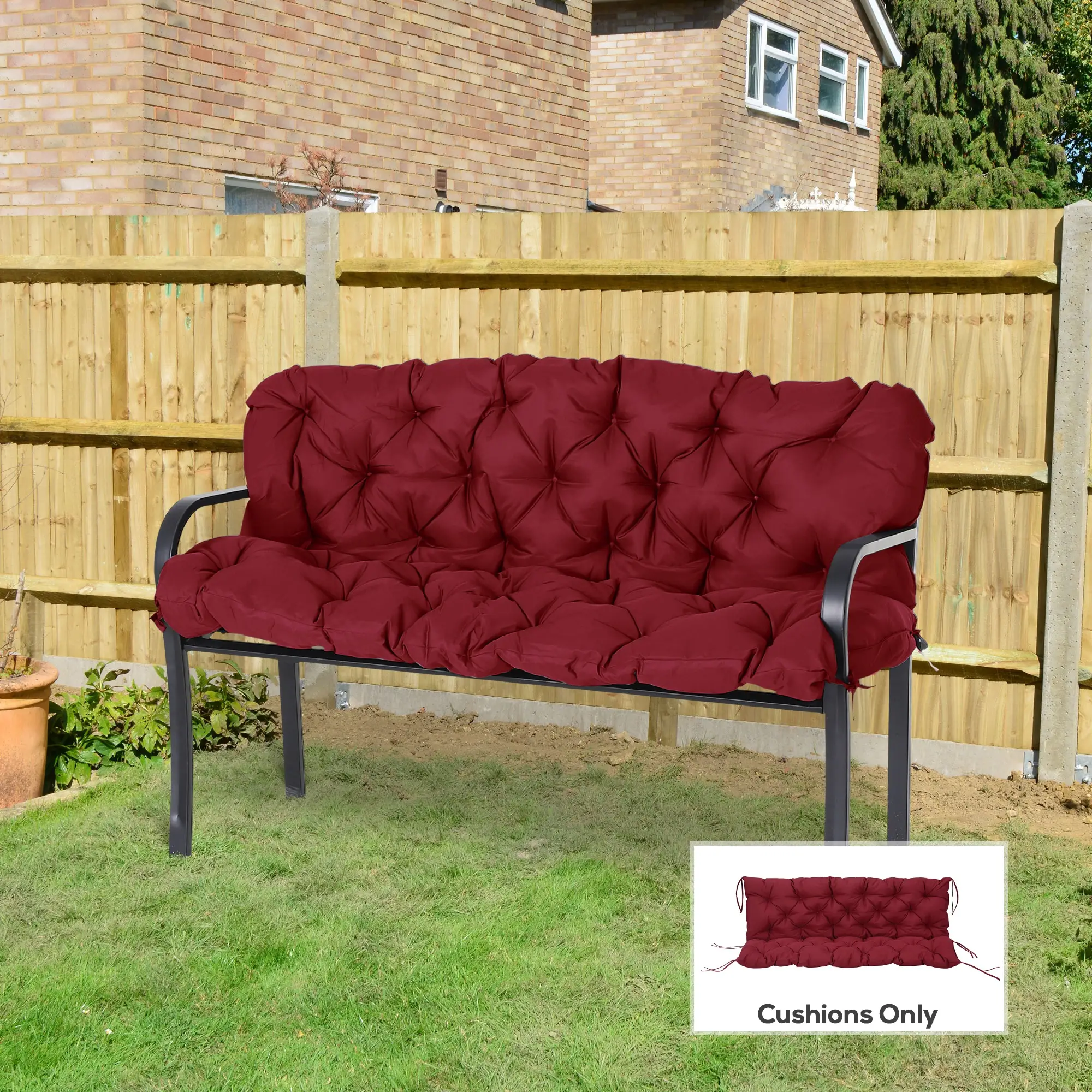 3 Seater Outdoor Swing Cushions, Backrest, Patio Furniture, Wine Red - Image 2