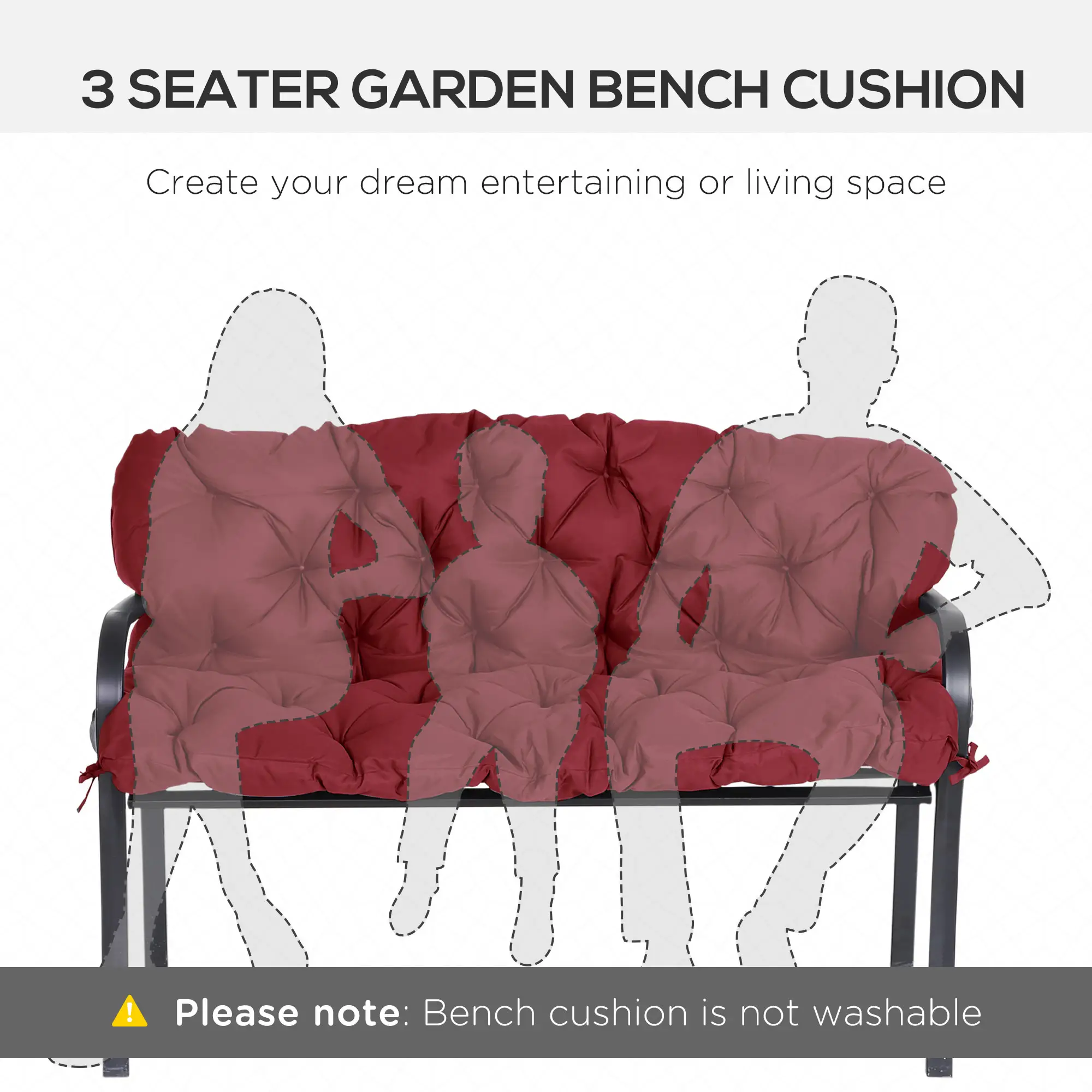 3 Seater Outdoor Swing Cushions, Backrest, Patio Furniture, Wine Red - Image 5
