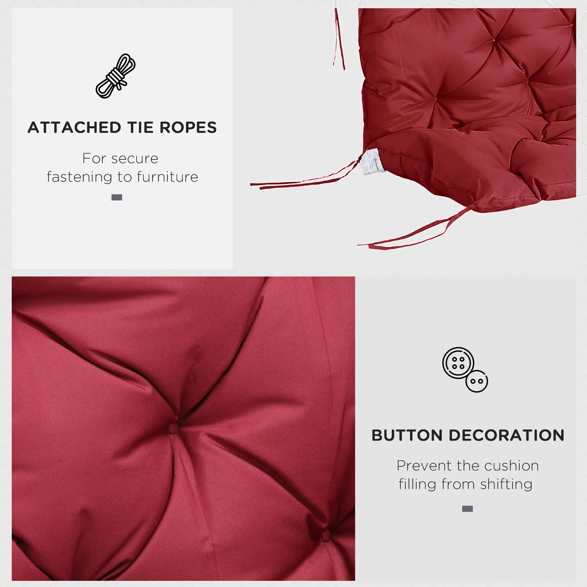 3 Seater Outdoor Swing Cushions, Backrest, Patio Furniture, Wine Red - Image 6
