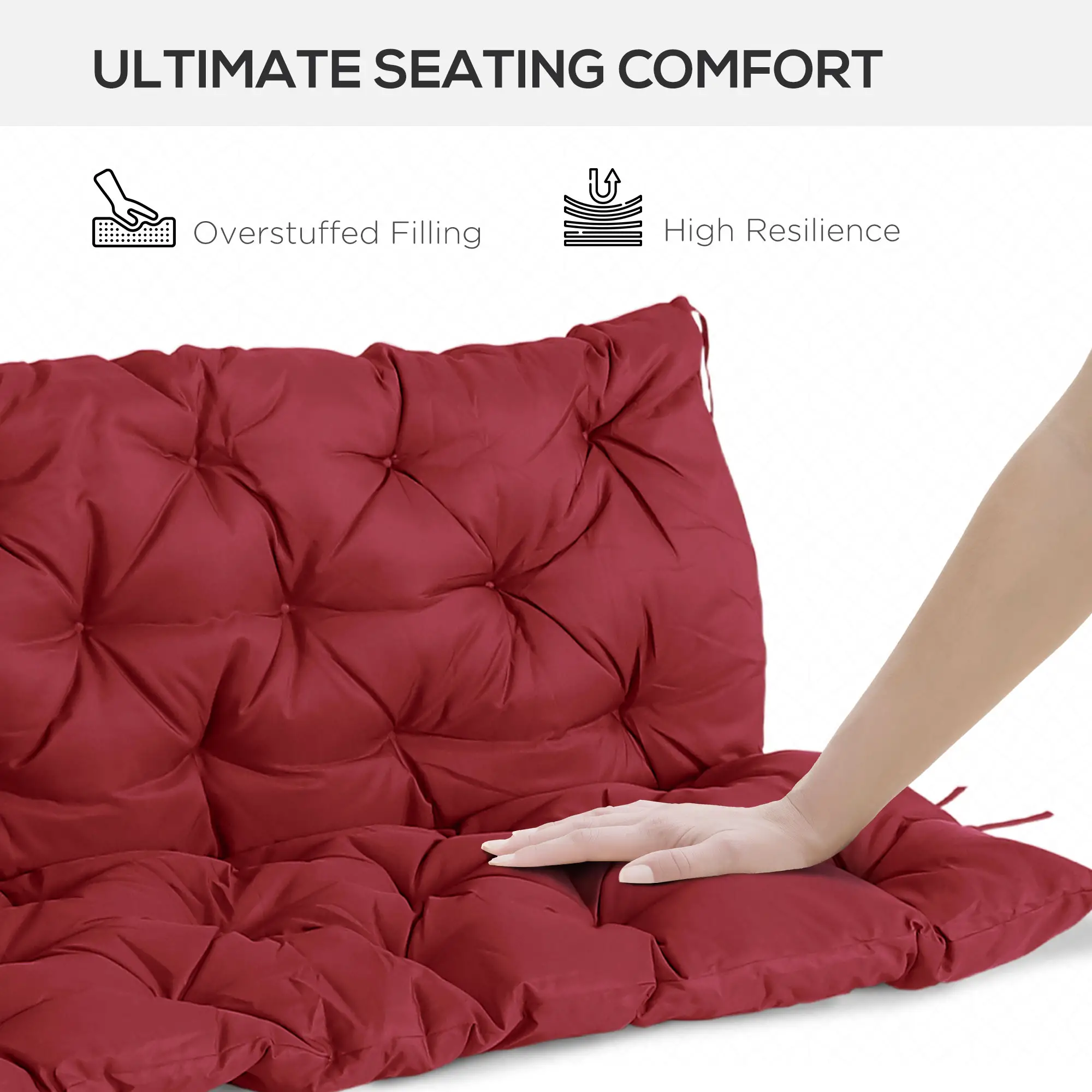 3 Seater Outdoor Swing Cushions, Backrest, Patio Furniture, Wine Red - Image 7