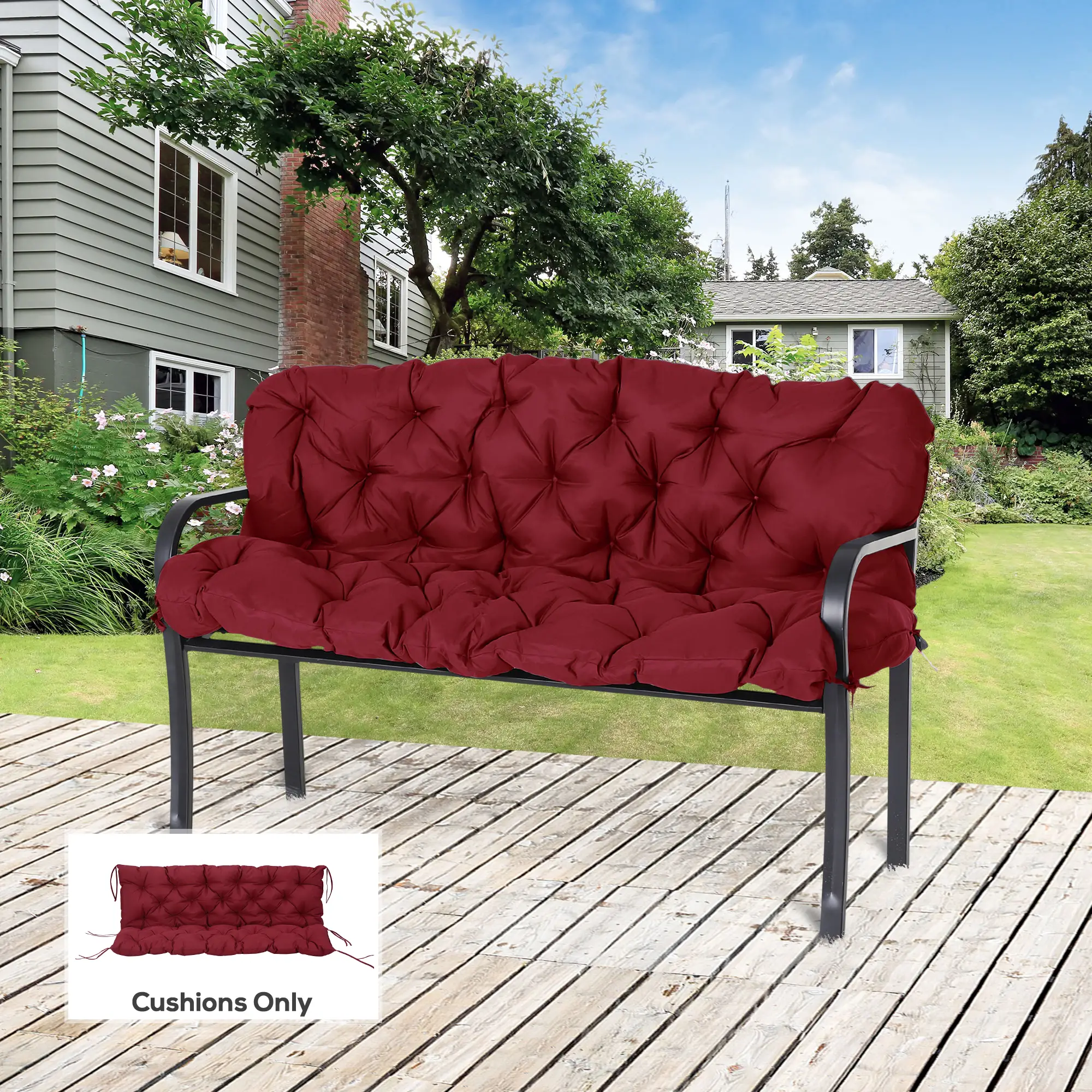 3 Seater Outdoor Swing Cushions, Backrest, Patio Furniture, Wine Red - Image 8