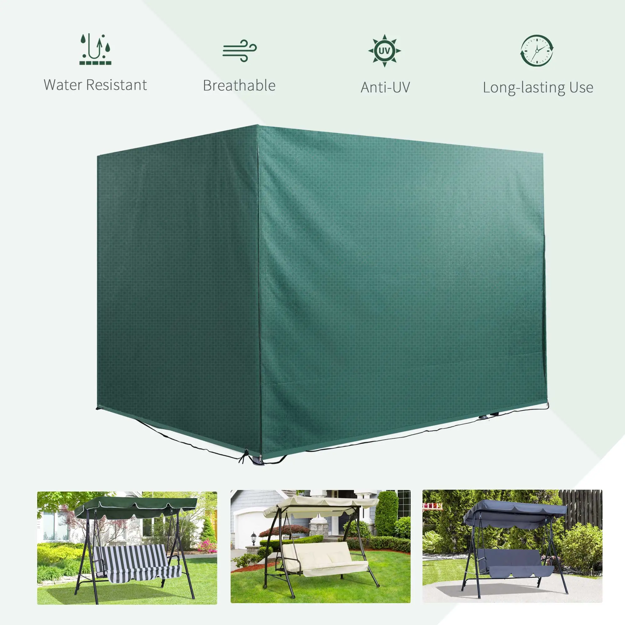 3-Seater Patio Swing Cover, Waterproof, 85" x 61" x 59", Dark Green - Image 4