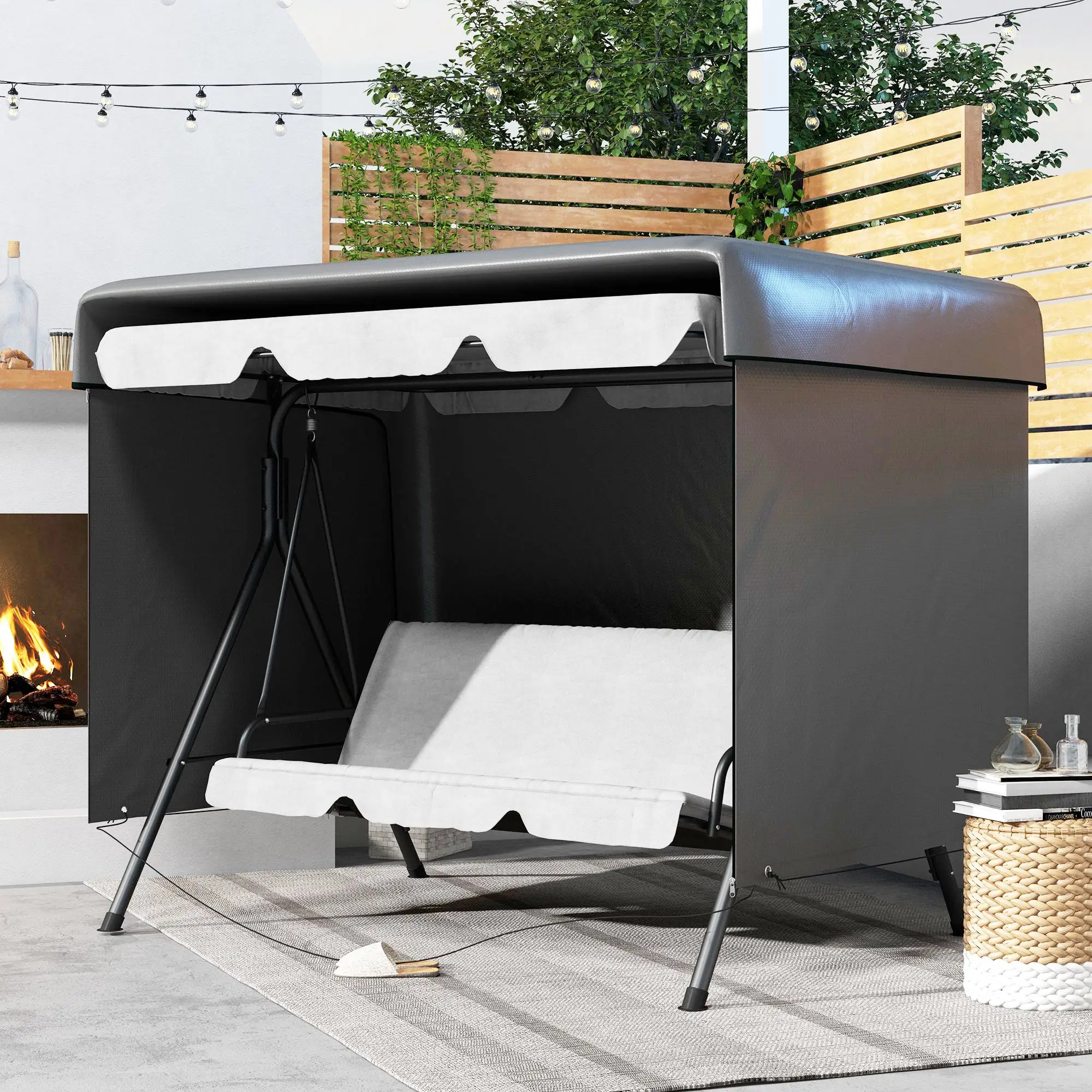 3-Seater Patio Swing Cover, Waterproof, 85" x 61" x 59", Dark Grey - Image 2
