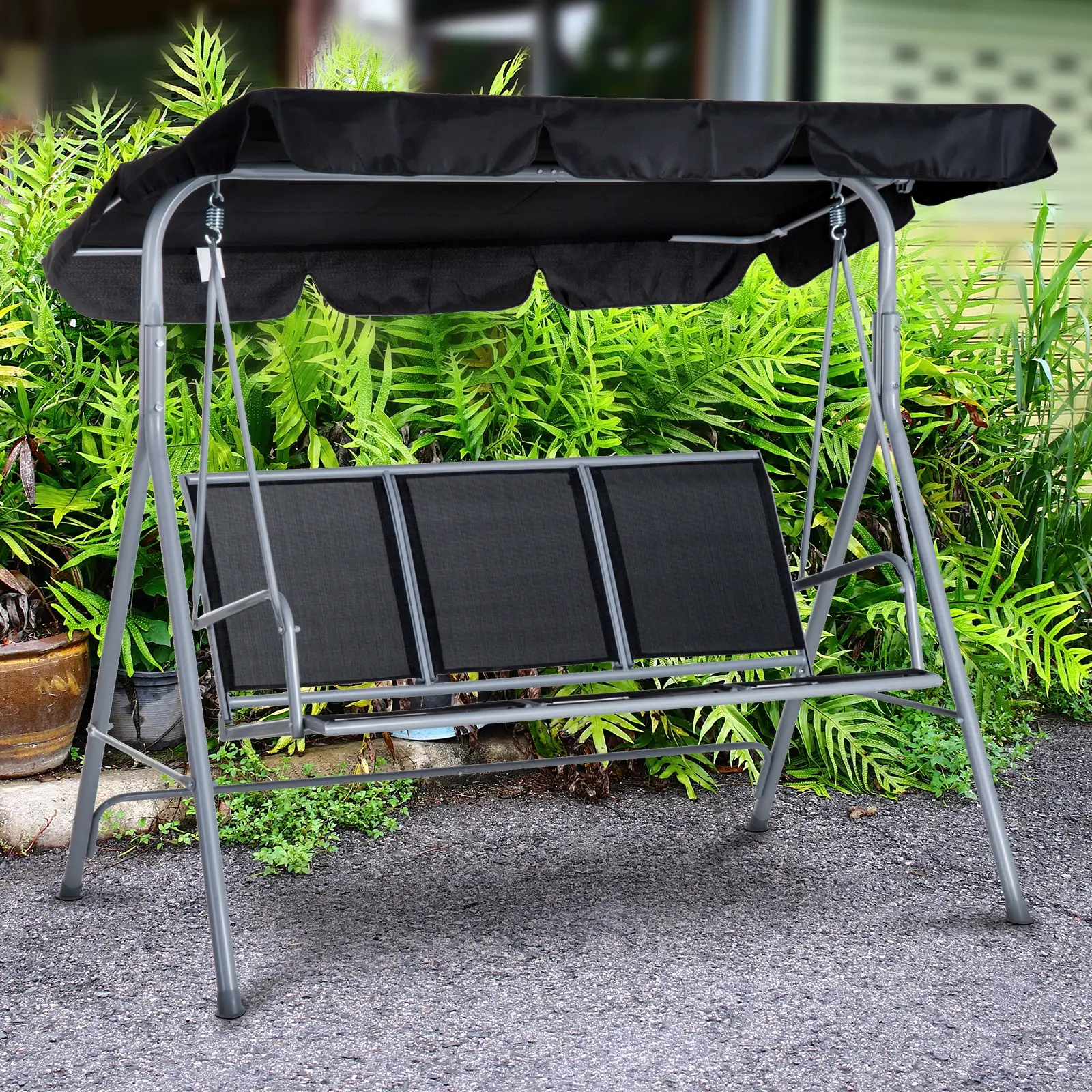 3-Seater Patio Swing, Outdoor Swing Chair, Black - Image 2