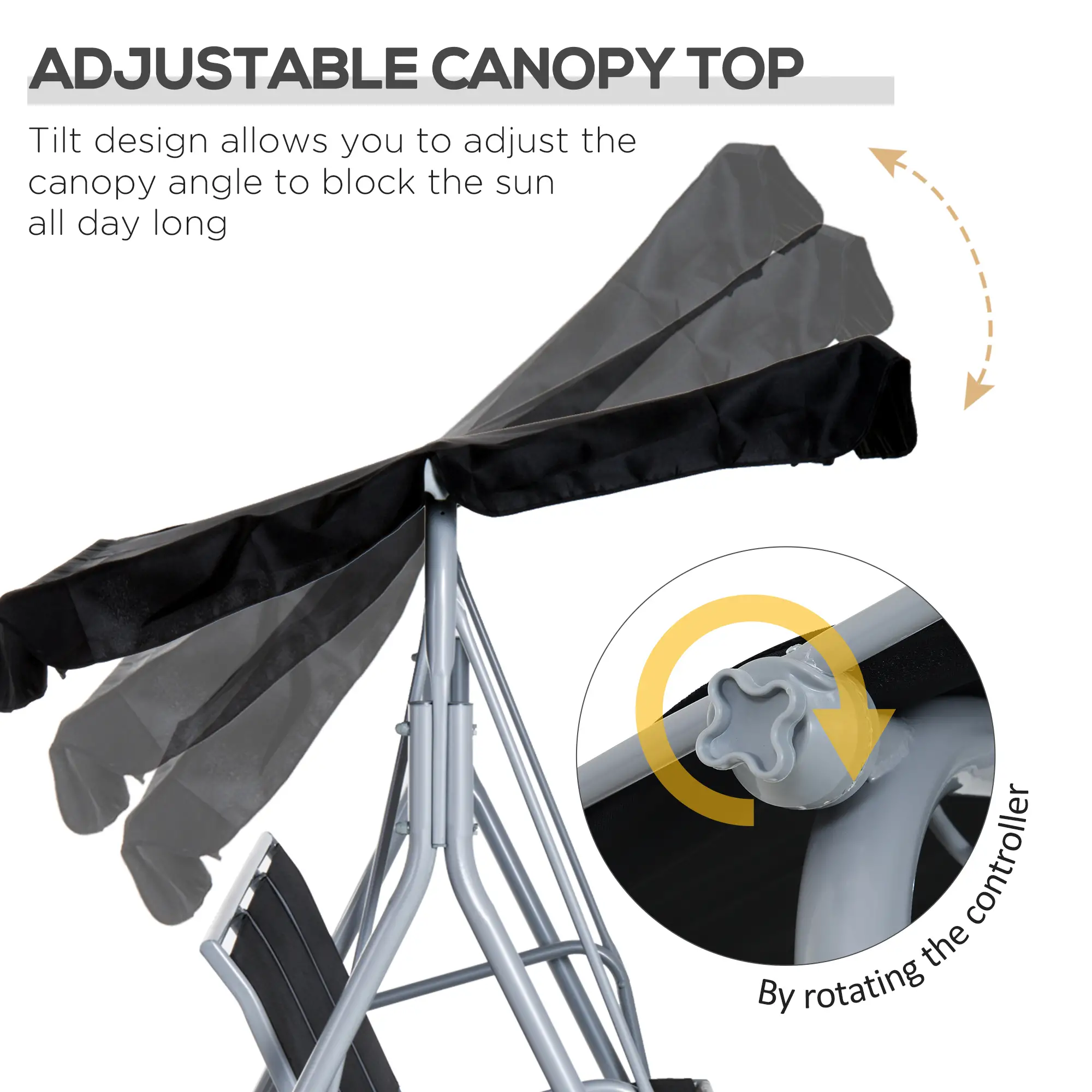 3-Seater Patio Swing, Outdoor Swing Chair, Black - Image 4