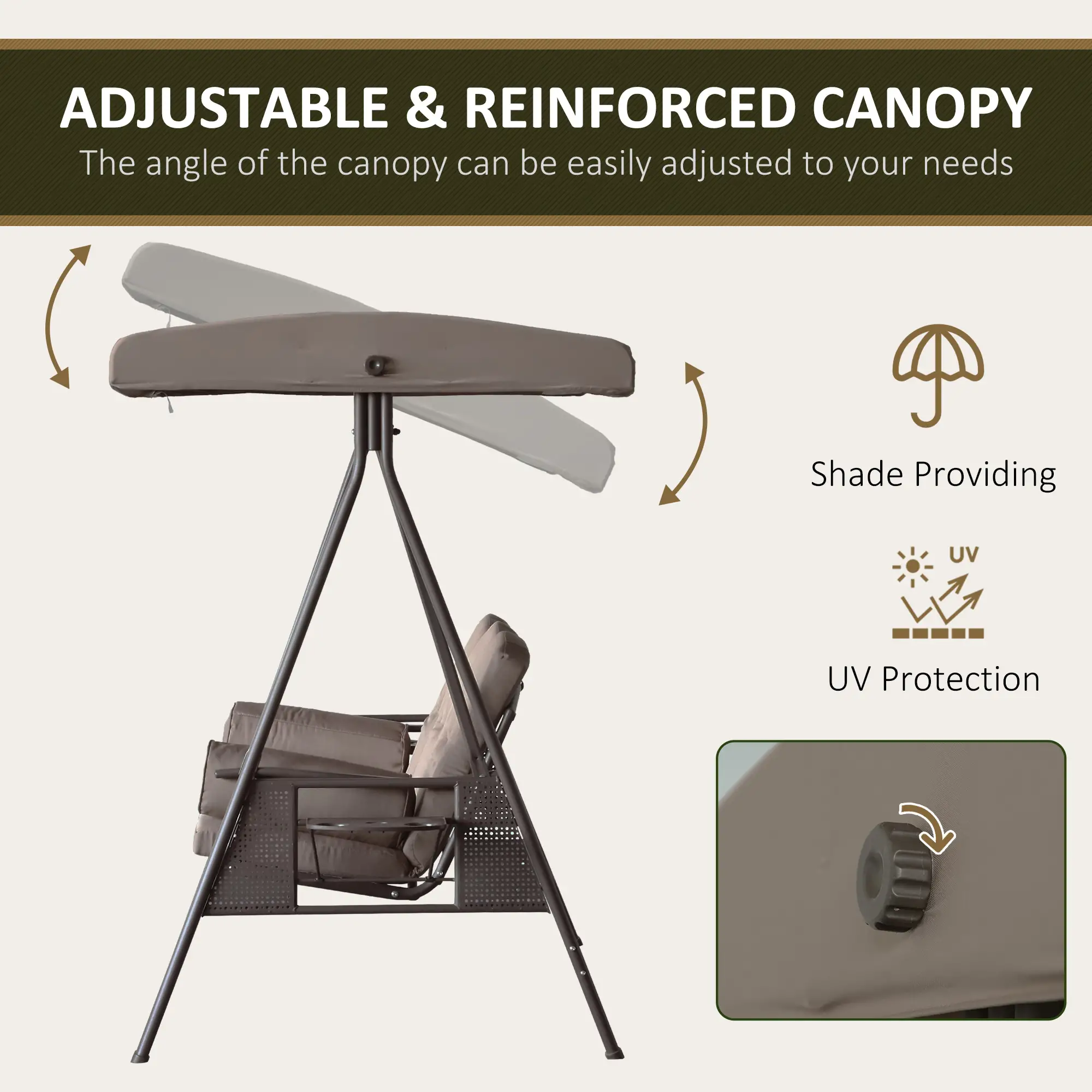 3 Seater Porch Swing, Heavy Duty, Outdoor Lounge Hammock, Brown - Image 4