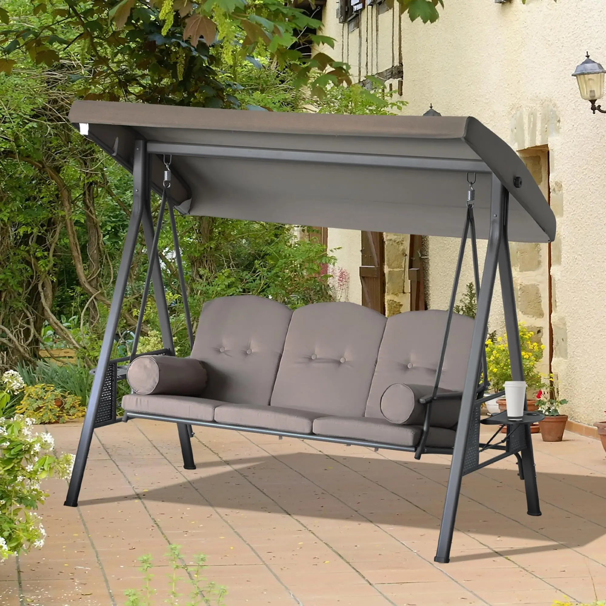 3 Seater Porch Swing, Heavy Duty, Outdoor Lounge Hammock, Brown - Image 8