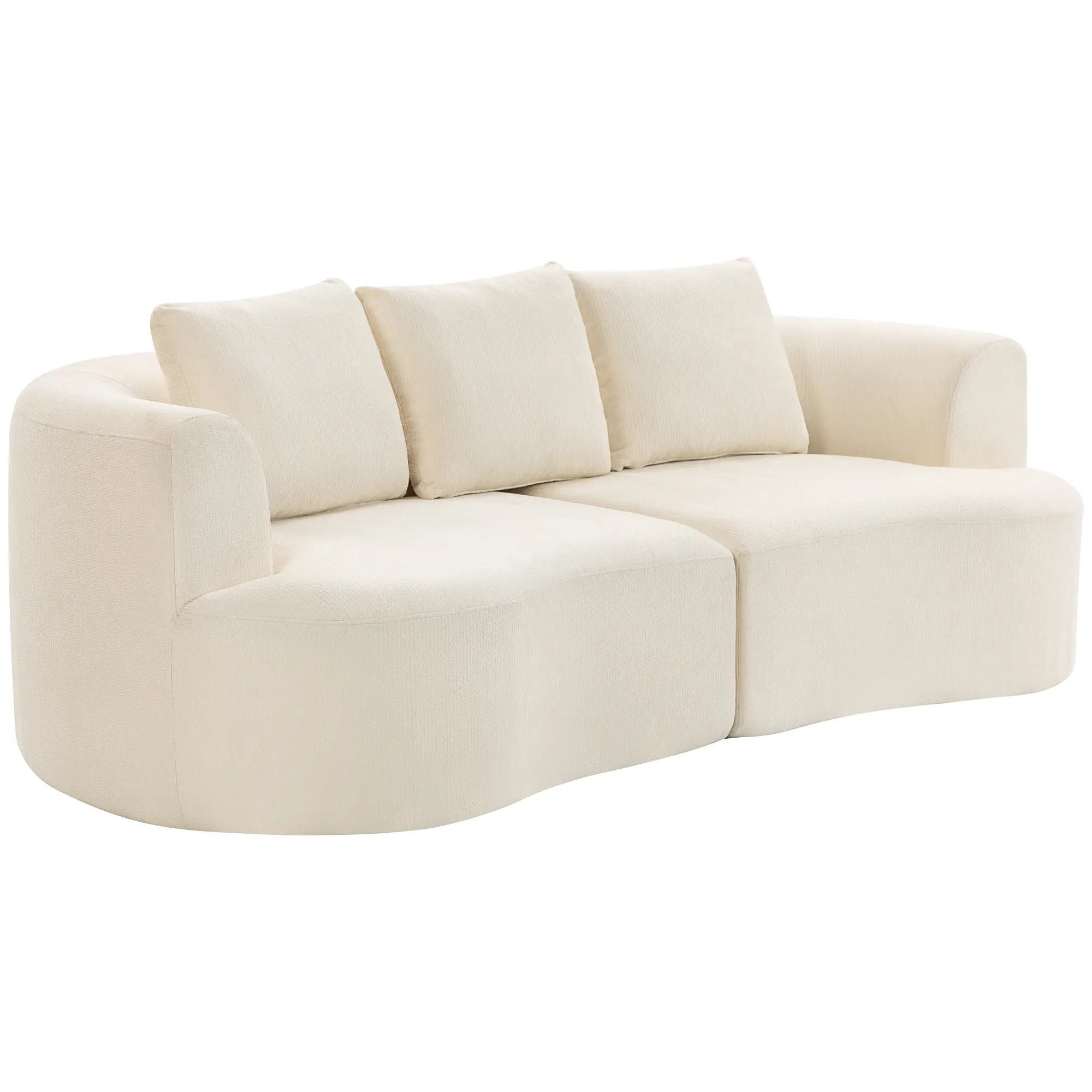 3 Seater Sofa, 102" Cream White, Chenille Couch With Spring Cushions, Cream White