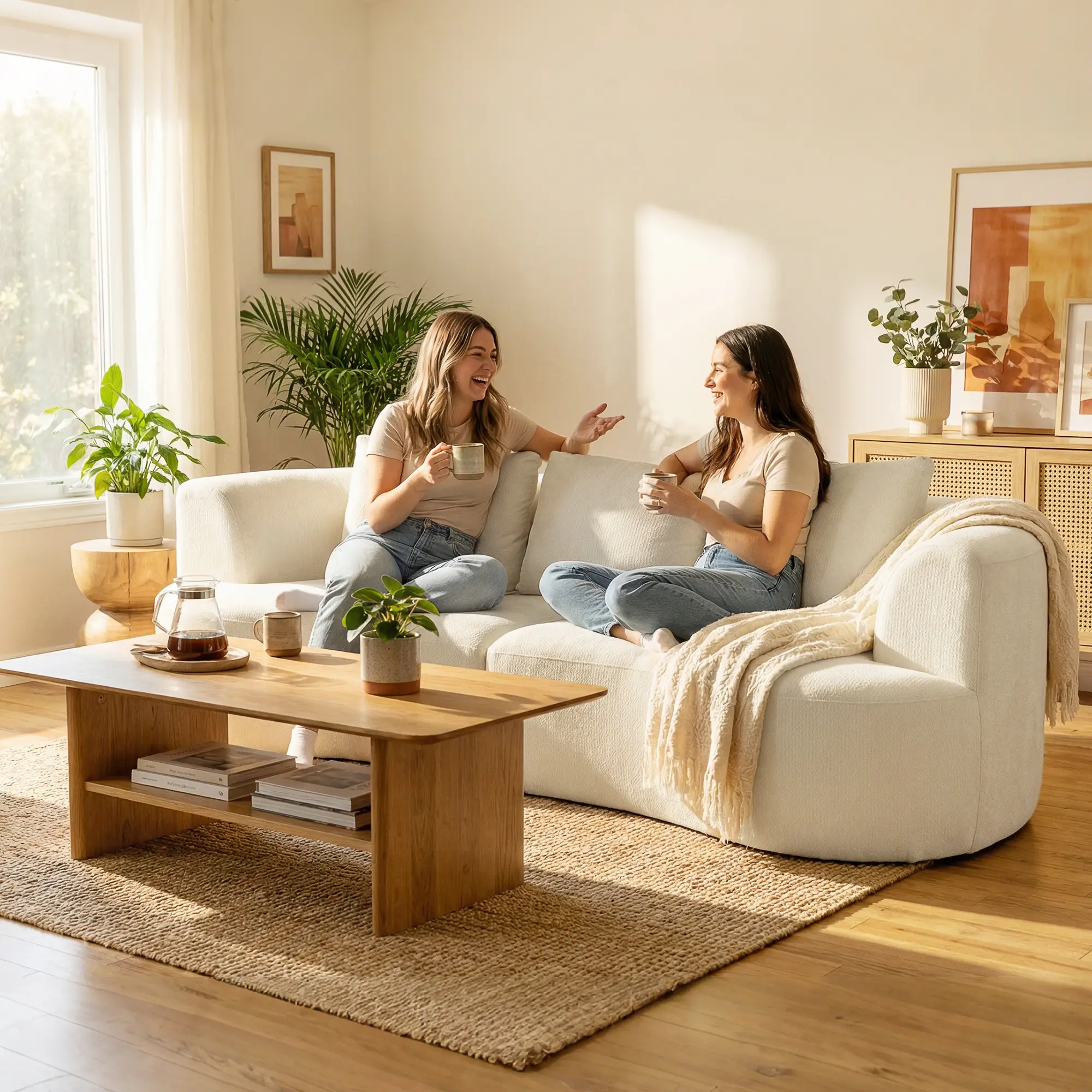 3 Seater Sofa, 102" Cream White, Chenille Couch With Spring Cushions, Cream White - Image 2