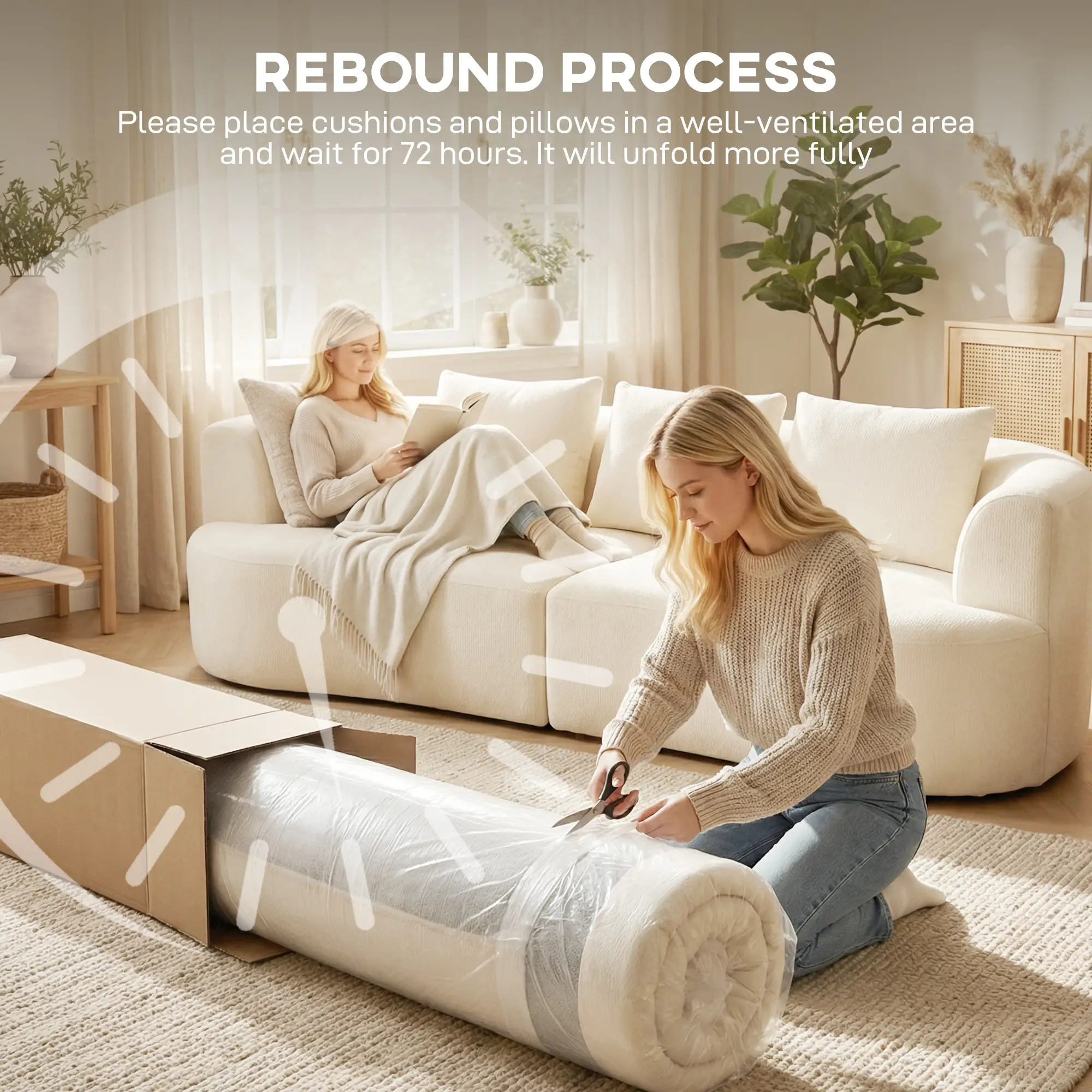 3 Seater Sofa, 102" Cream White, Chenille Couch With Spring Cushions, Cream White - Image 7