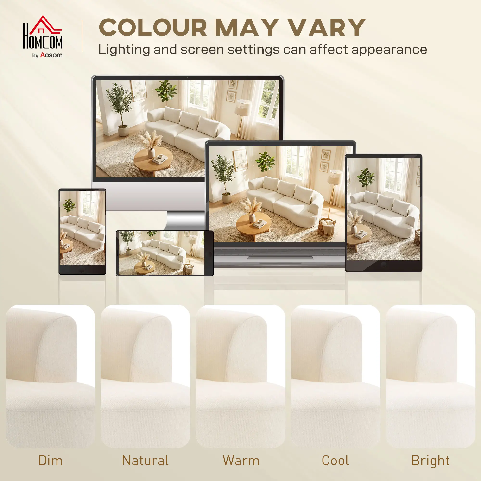 3 Seater Sofa, 102" Cream White, Chenille Couch With Spring Cushions, Cream White - Image 9