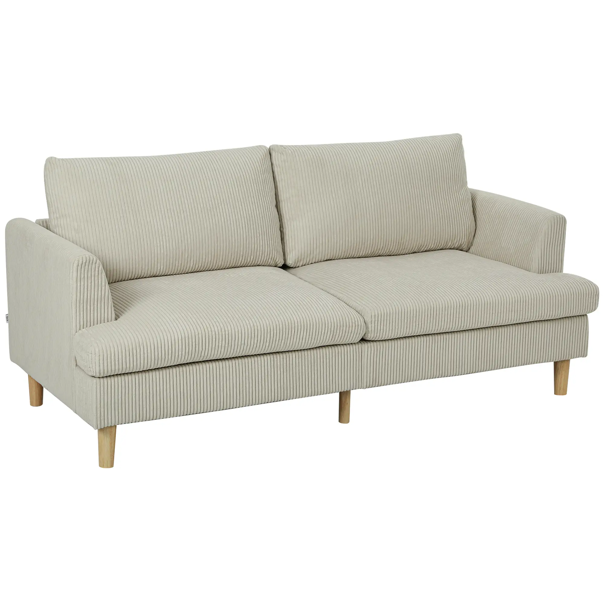 3 Seater Sofa, 74" Corduroy Couch, Solid Wood Legs, Beige