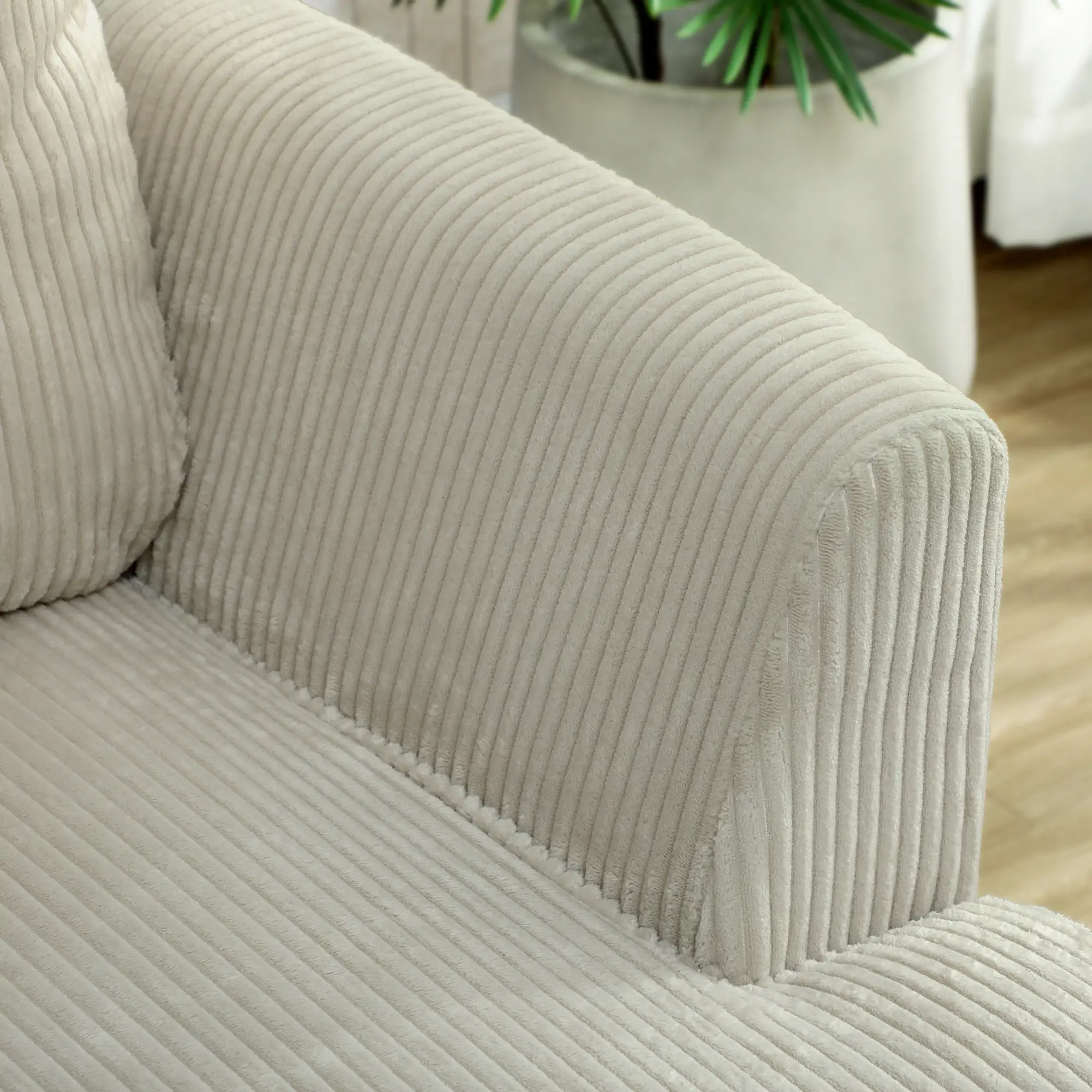 3 Seater Sofa, 74" Corduroy Couch, Solid Wood Legs, Beige - Image 10