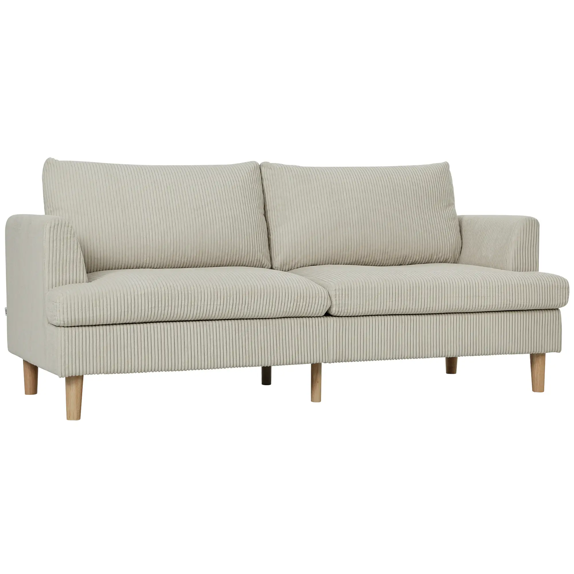 3 Seater Sofa, 74" Corduroy Couch, Solid Wood Legs, Beige - Image 11