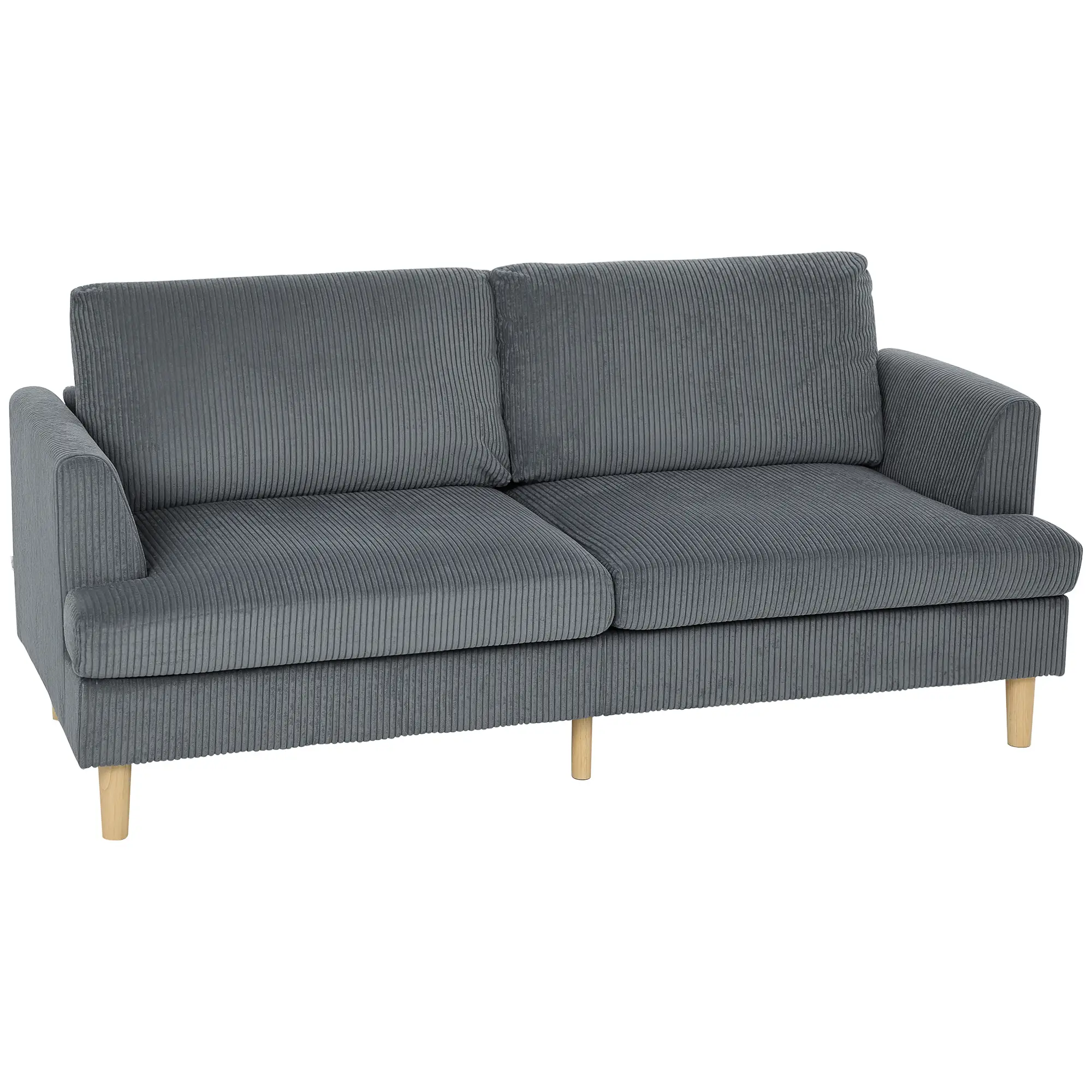 3 Seater Sofa, 74" Corduroy Couch, Solid Wood Legs, Dark Grey