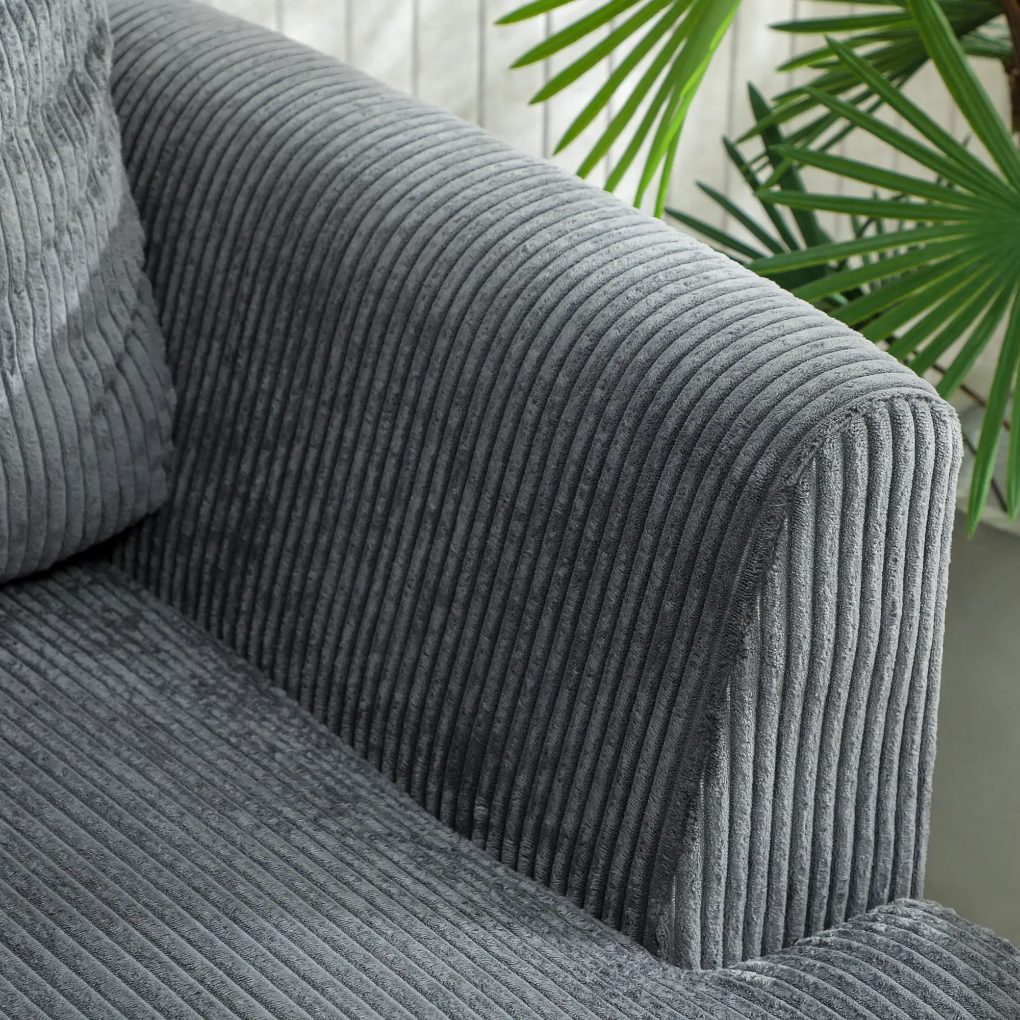 3 Seater Sofa, 74" Corduroy Couch, Solid Wood Legs, Dark Grey - Image 10