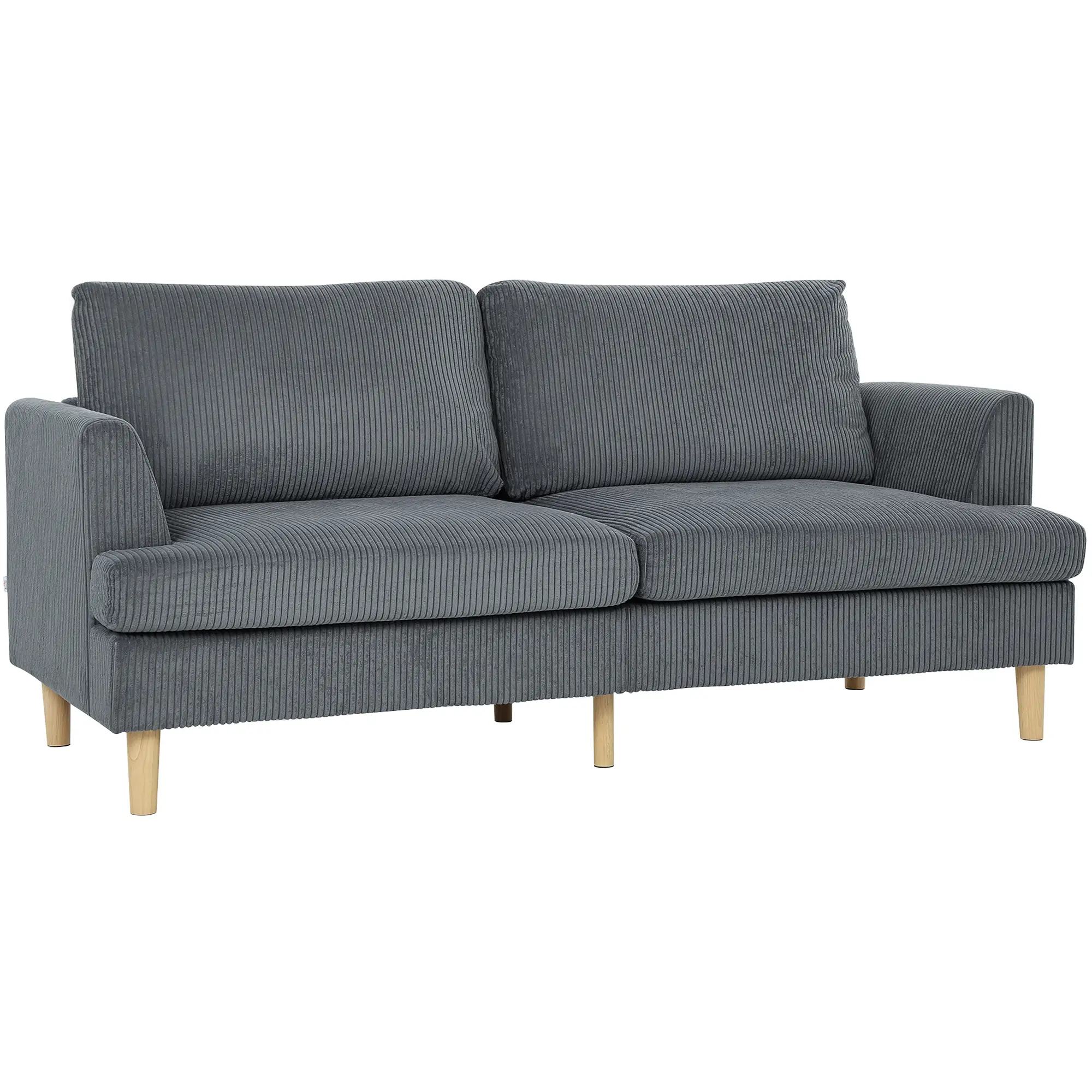 3 Seater Sofa, 74" Corduroy Couch, Solid Wood Legs, Dark Grey - Image 11