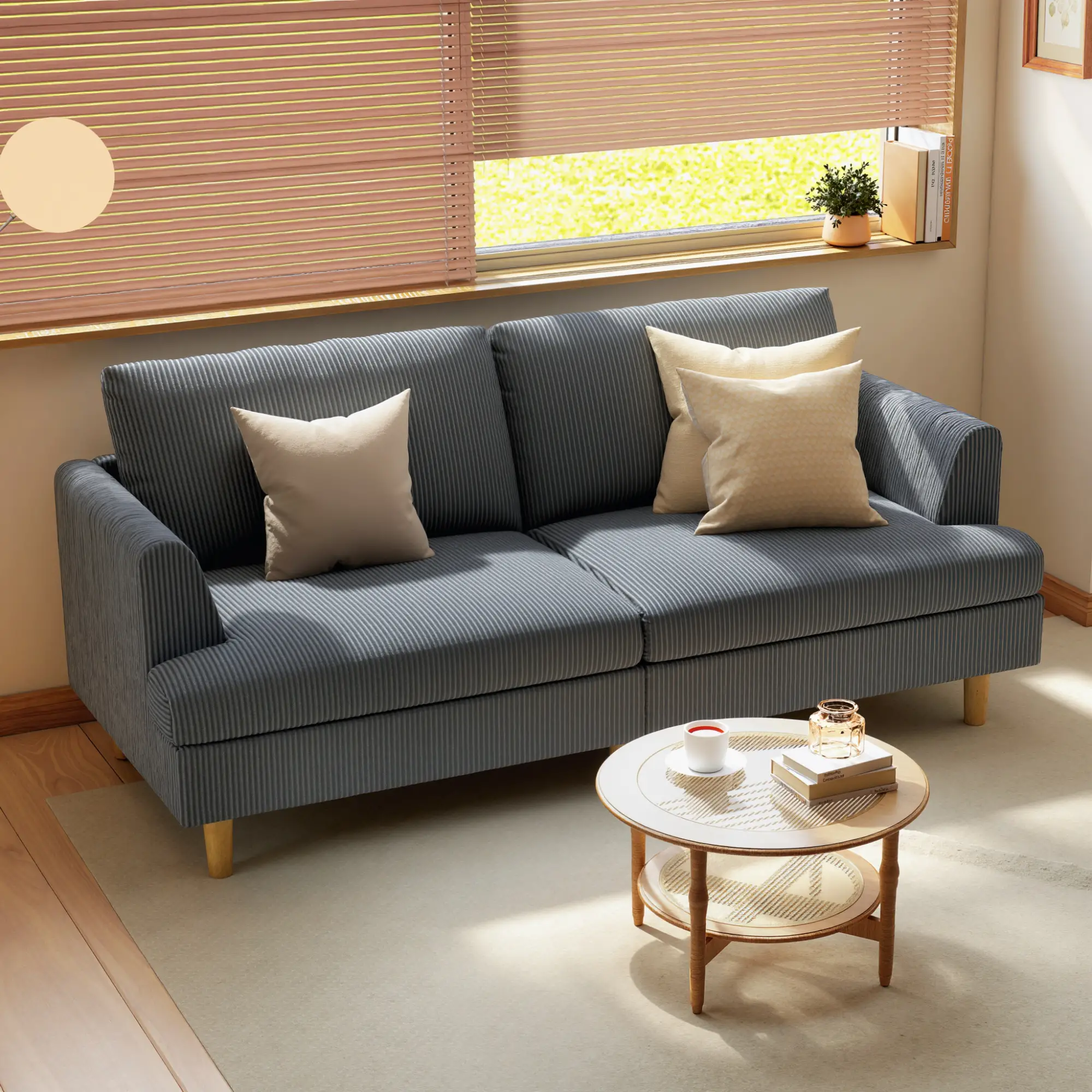 3 Seater Sofa, 74" Corduroy Couch, Solid Wood Legs, Dark Grey - Image 8