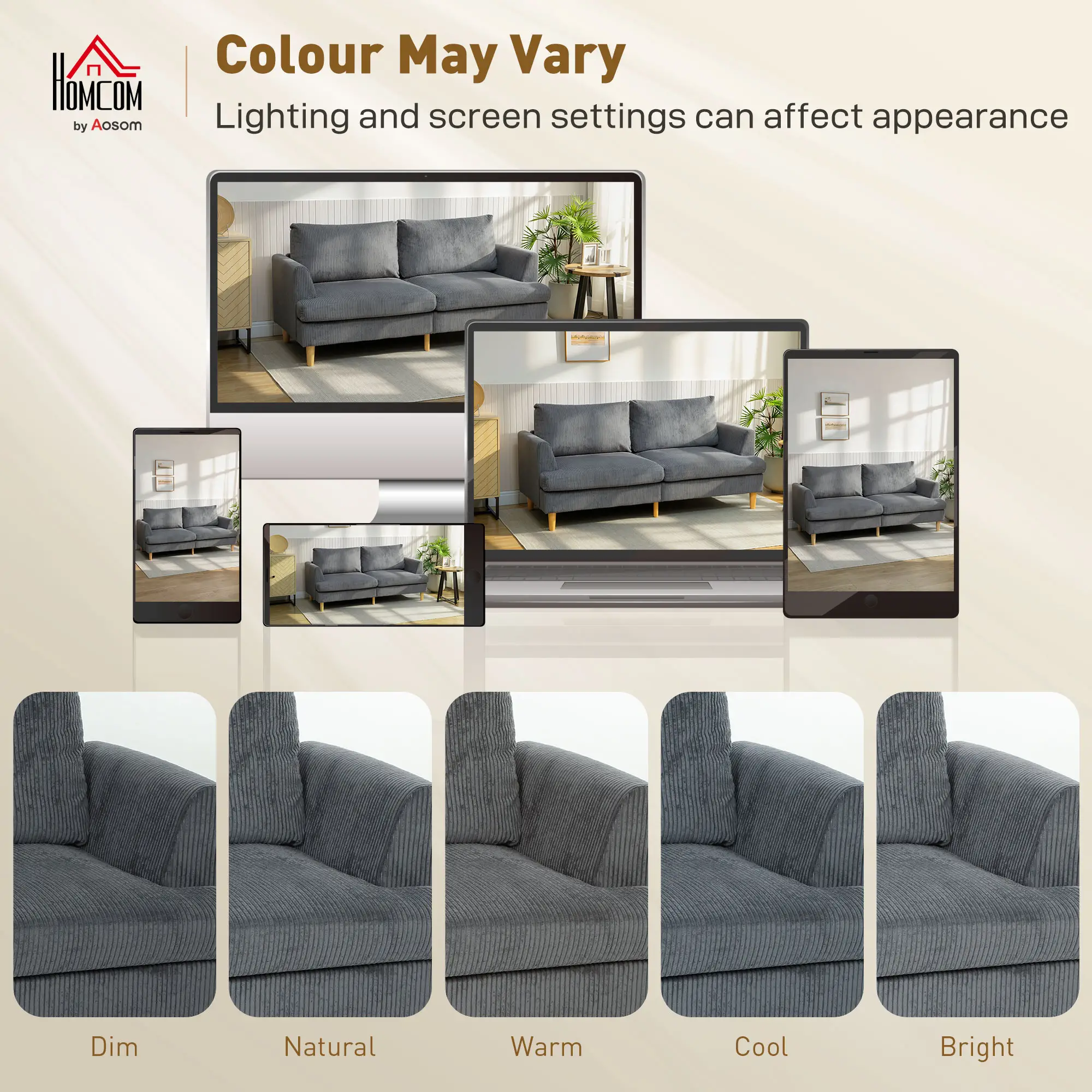 3 Seater Sofa, 74" Corduroy Couch, Solid Wood Legs, Dark Grey - Image 9