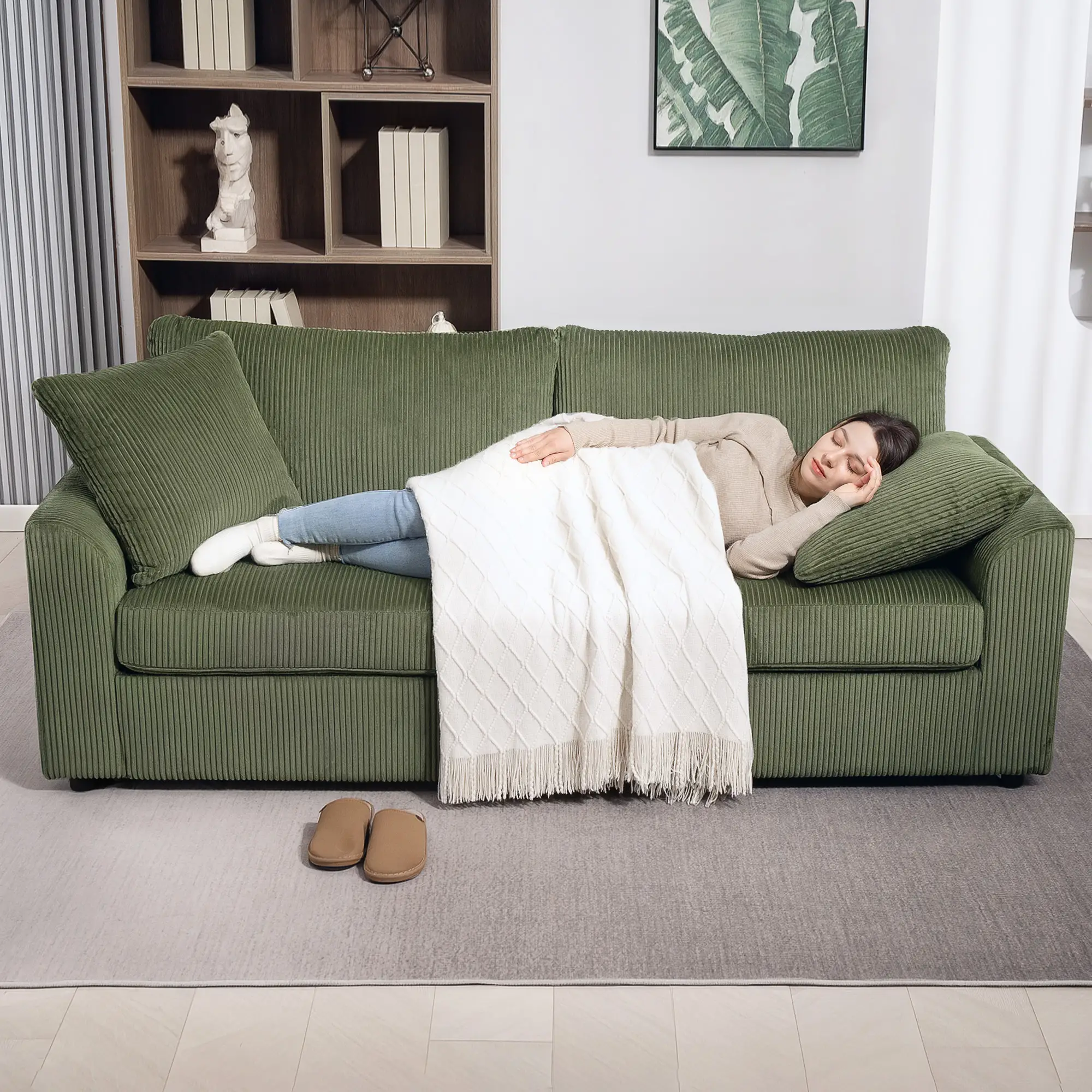 3 Seater Sofa, 83.5" Upholstered Couch, Pocket Spring, 2 Cushions, Green - Image 7