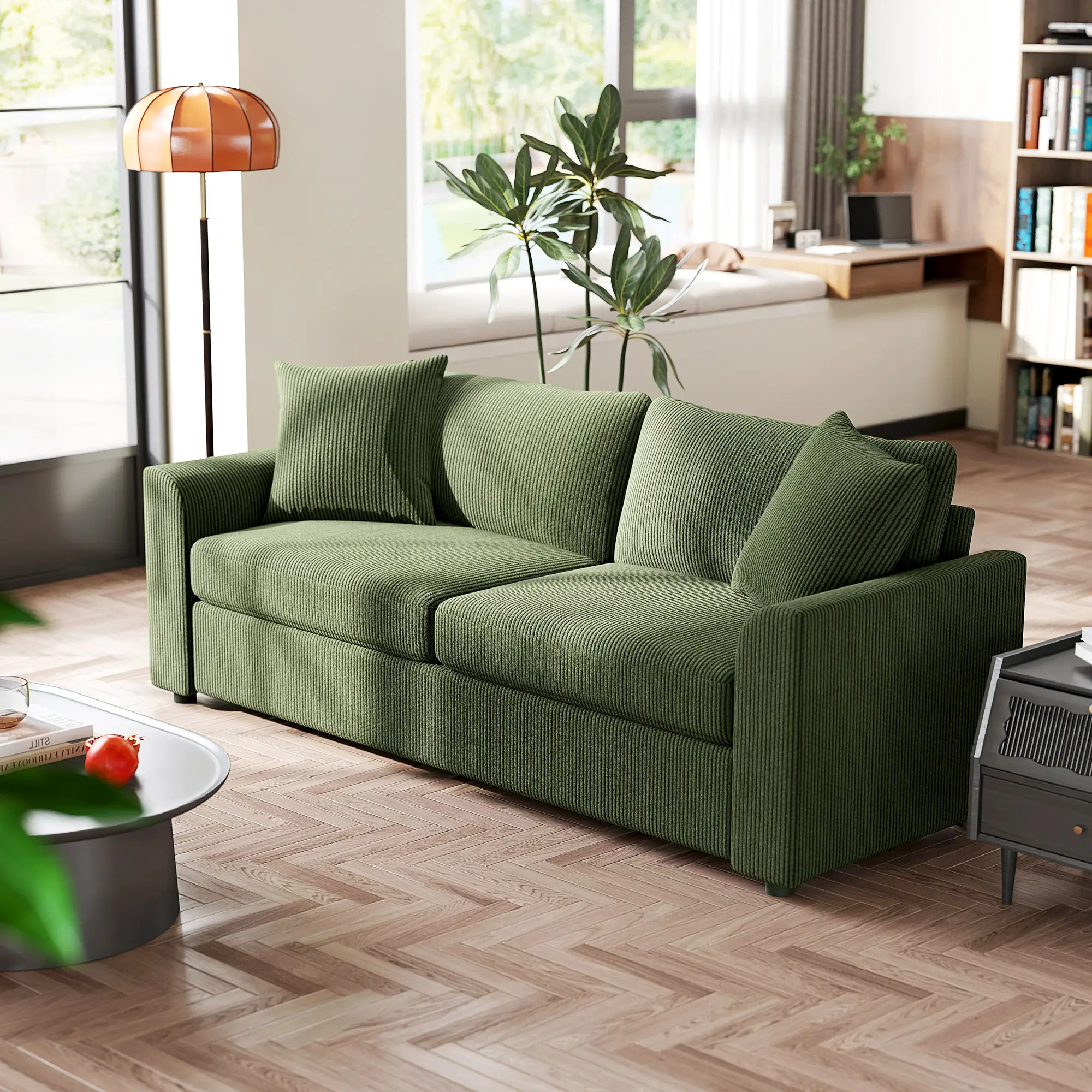 3 Seater Sofa, 83.5" Upholstered Couch, Pocket Spring, 2 Cushions, Green - Image 8
