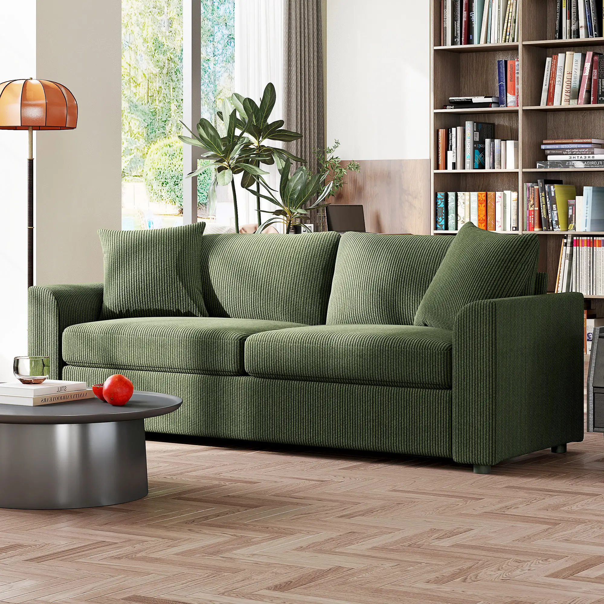 3 Seater Sofa, 83.5" Upholstered Couch, Pocket Spring, 2 Cushions, Green - Image 9