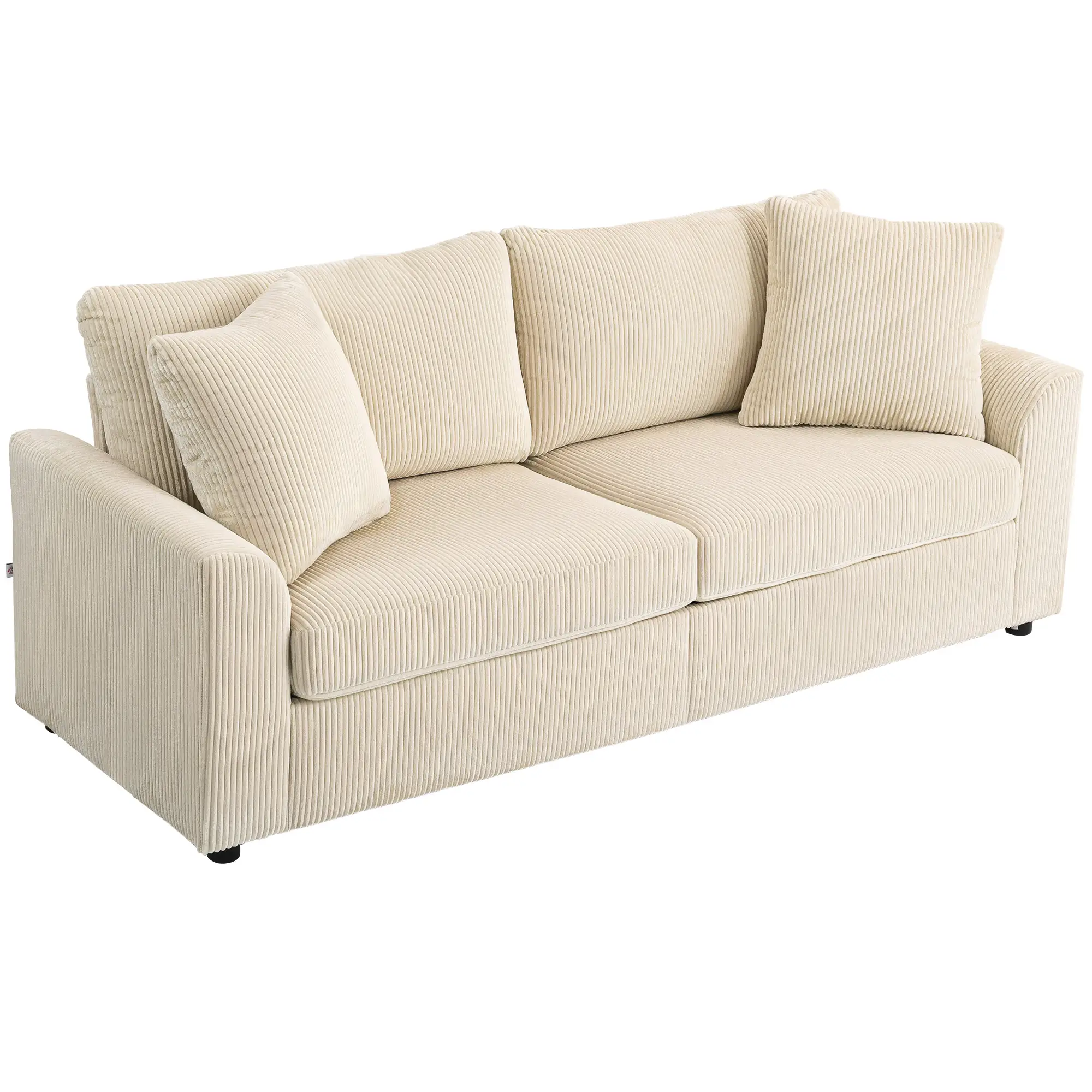 3 Seater Sofa, 83.5" Upholstered Couch, Pocket Spring, Cream White
