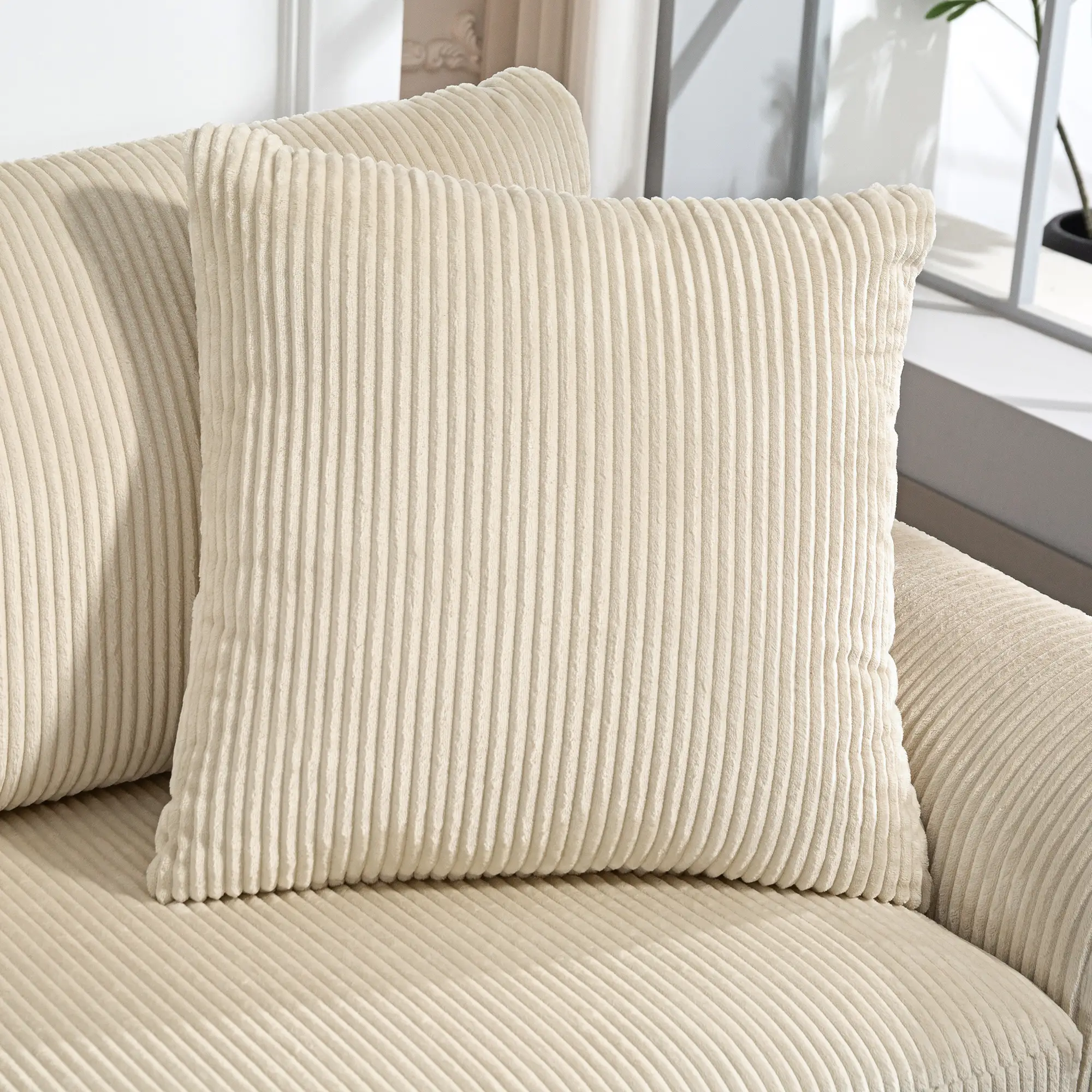 3 Seater Sofa, 83.5" Upholstered Couch, Pocket Spring, Cream White - Image 10