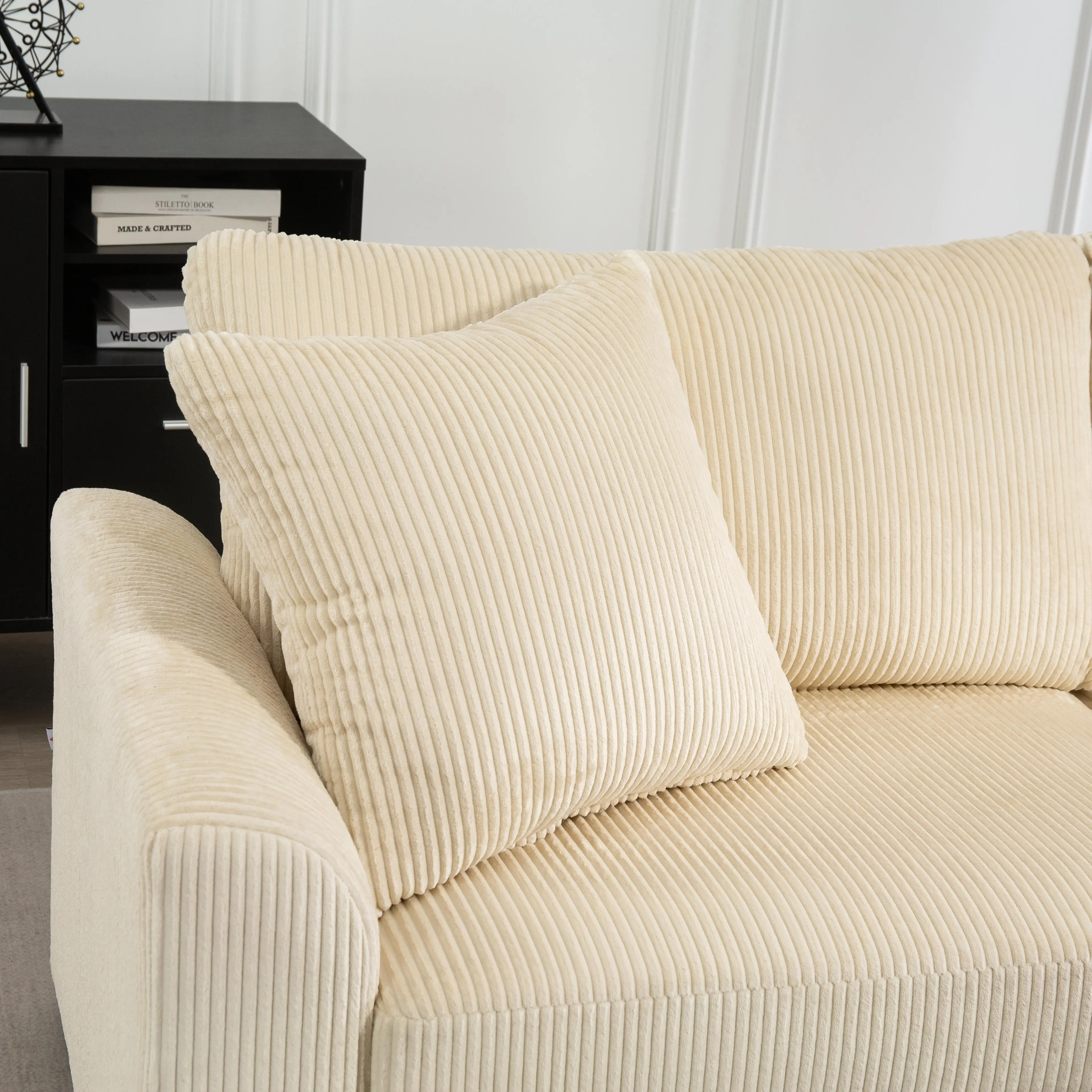 3 Seater Sofa, 83.5" Upholstered Couch, Pocket Spring, Cream White - Image 11
