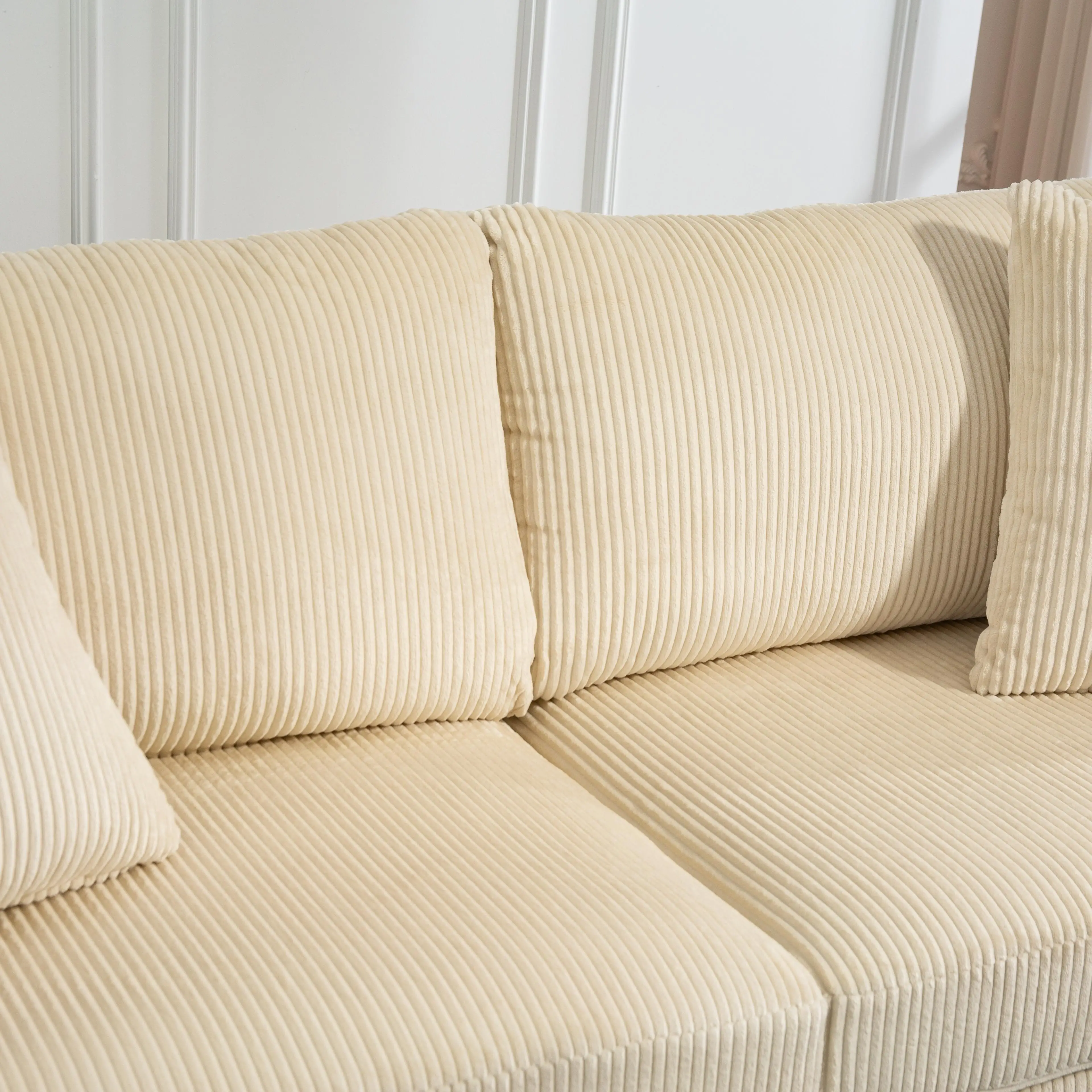 3 Seater Sofa, 83.5" Upholstered Couch, Pocket Spring, Cream White - Image 12