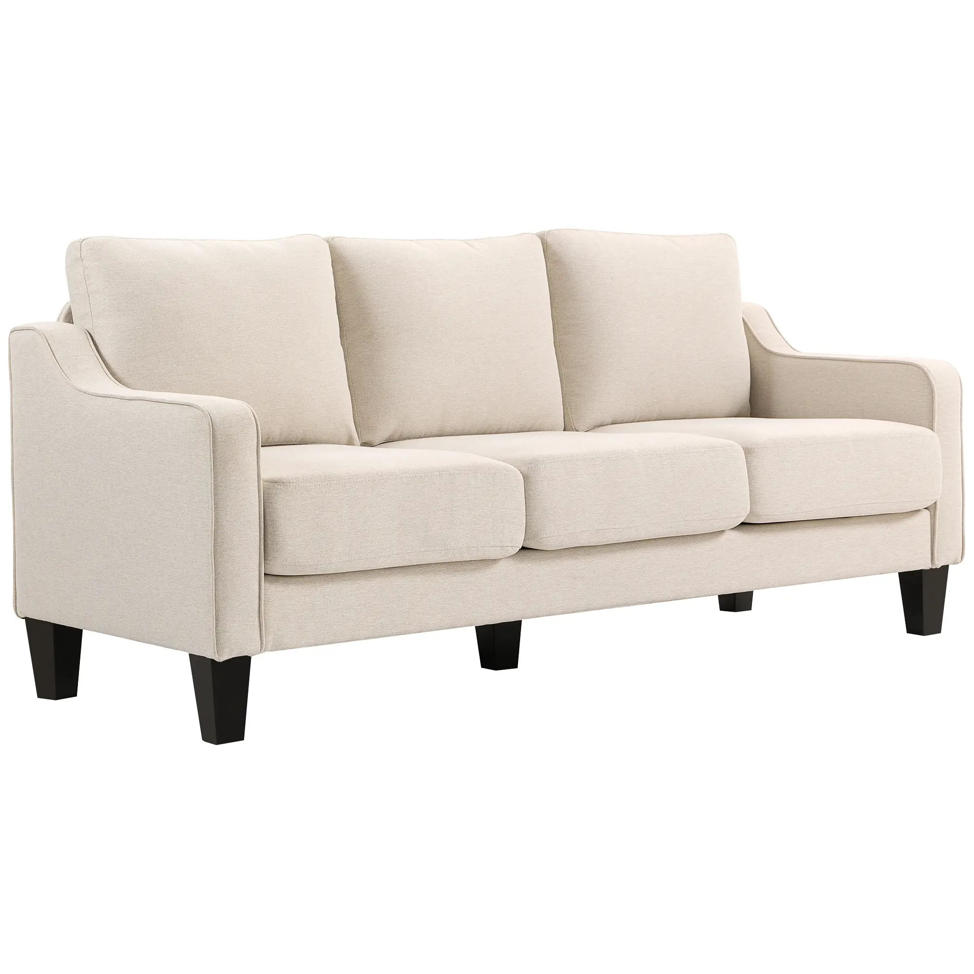 3 Seater Sofa, Modern Linen Couch, Pocket Spring, Thick Padded, Beige