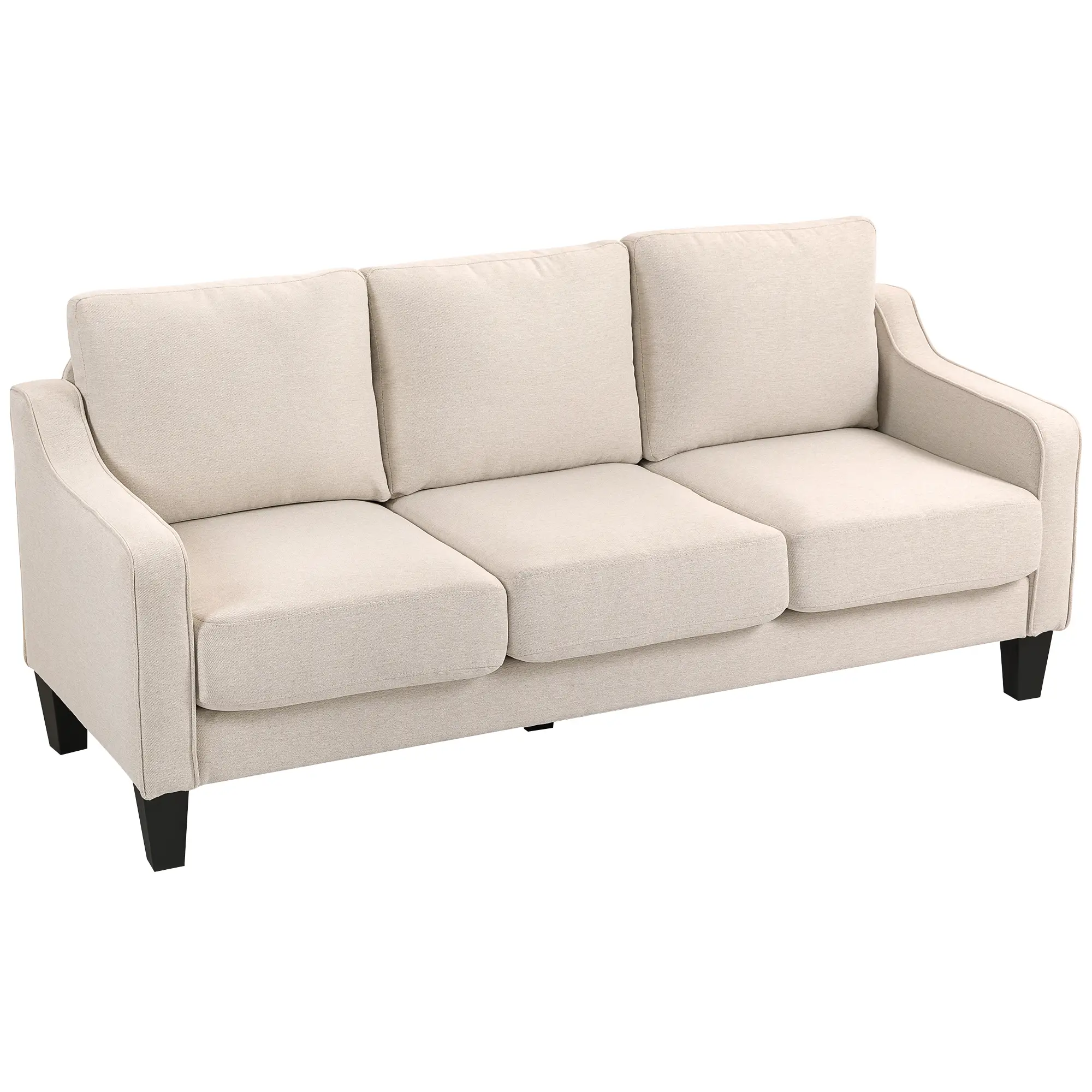 3 Seater Sofa, Modern Linen Couch, Pocket Spring, Thick Padded, Beige - Image 11