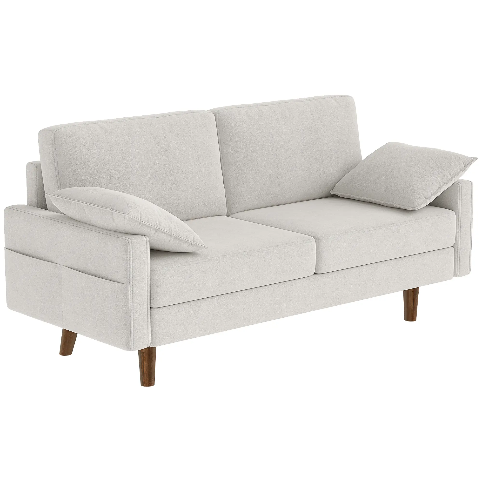 3 Seater Sofa, Velvet Upholstered Couch, Cream White