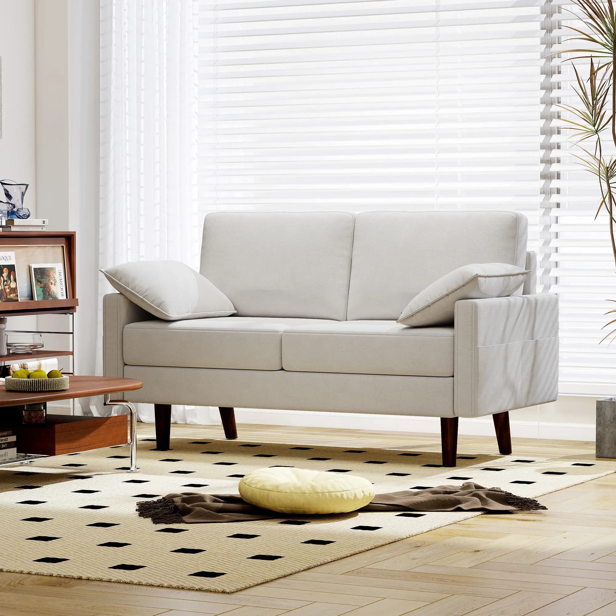 3 Seater Sofa, Velvet Upholstered Couch, Cream White - Image 10